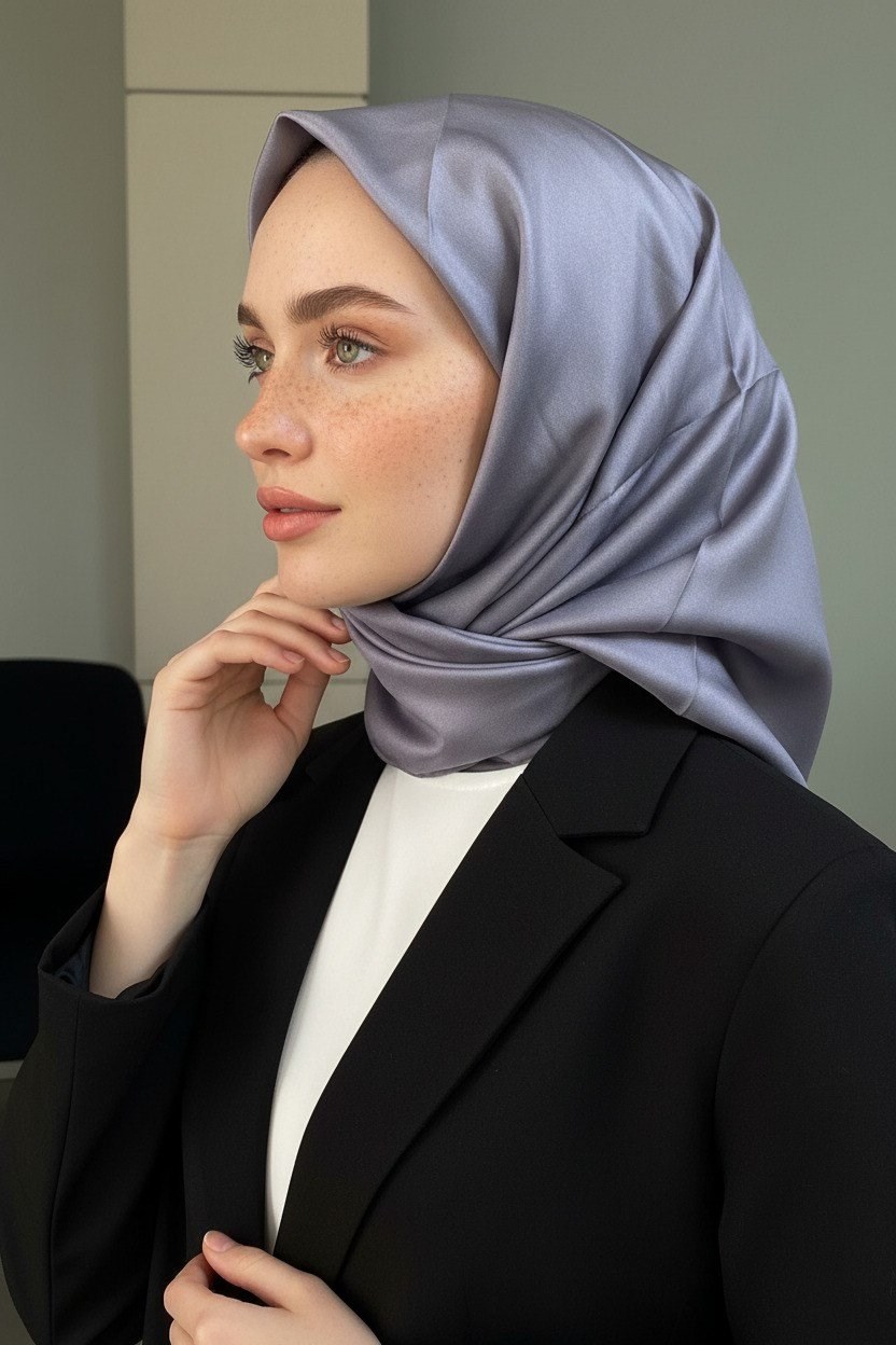 Vissona Tivil İpek Eşarp 50327 - 0028 Gri Düz Desen