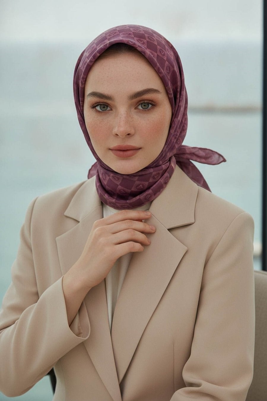 Vissona Tivil İpek Eşarp 51495 - 10 - 0020 Gül Kurusu Logo Desen