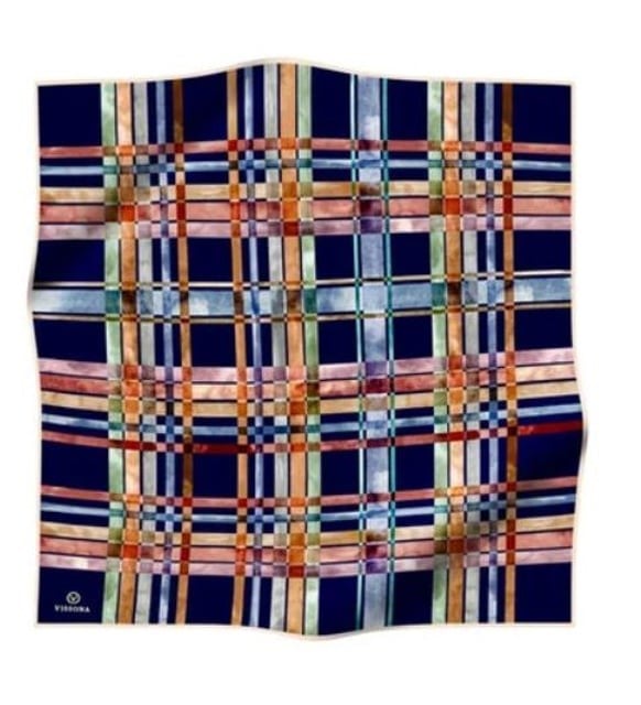 Vissona Tivil İpek Eşarp 51761- 7 - 0033 - 0014 Lacivert - Taba Geometrik Desen