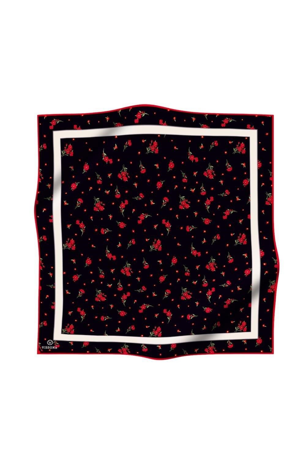 Vissona Tivil İpek Eşarp 60332 - 1 - 0001 - 0017 Siyah Kırmızı Batik Desen