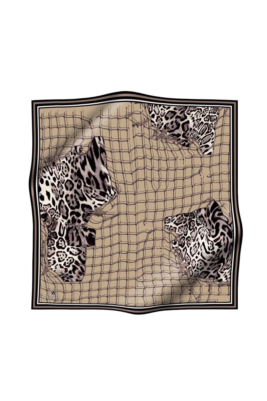 Vissona Tivil İpek Eşarp 60991 06 Bej Renkli Leopar Desen