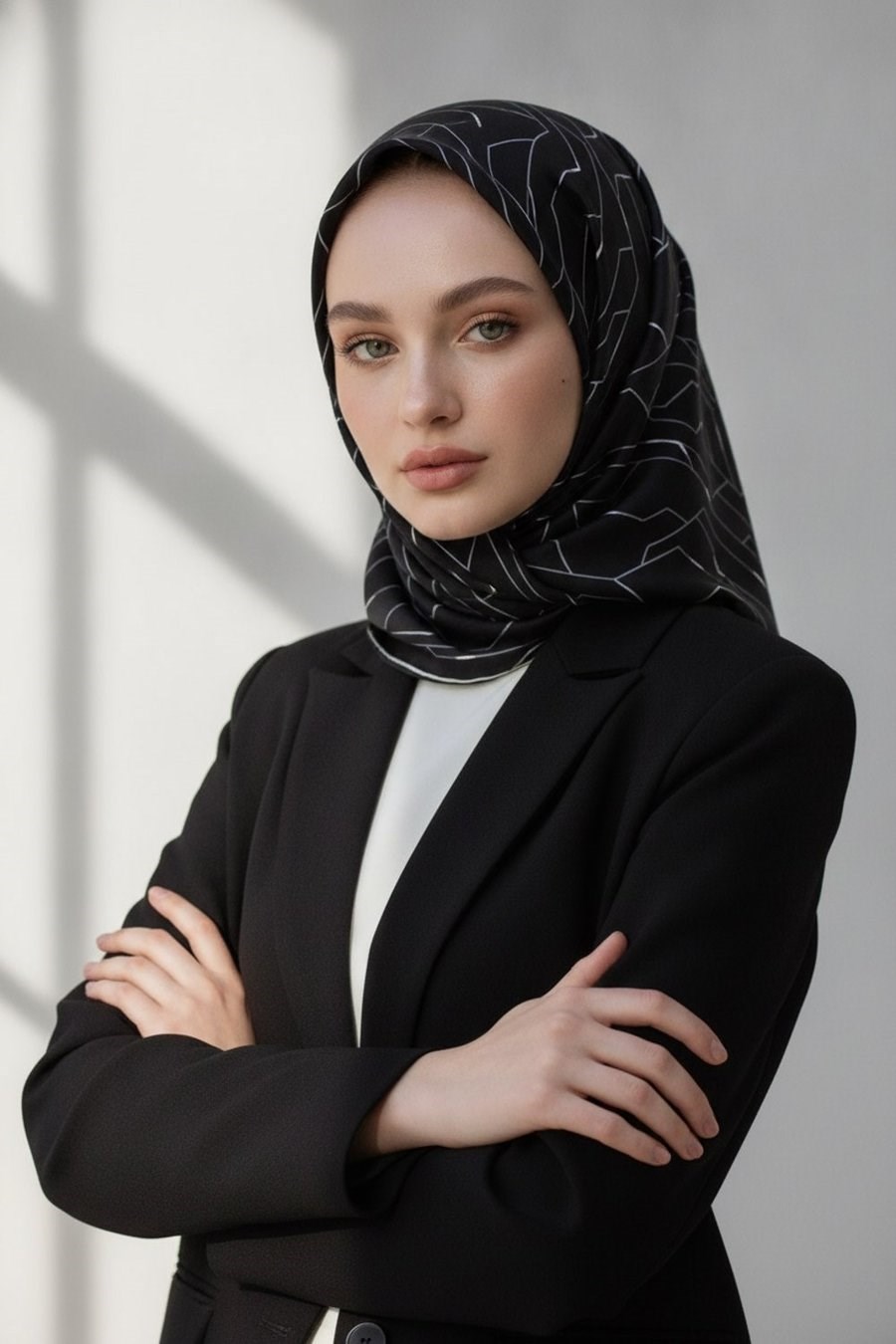 Vissona Tivil İpek Eşarp 6246 - 3 - 0001 - 0028  Siyah Gri Geometrik Desen