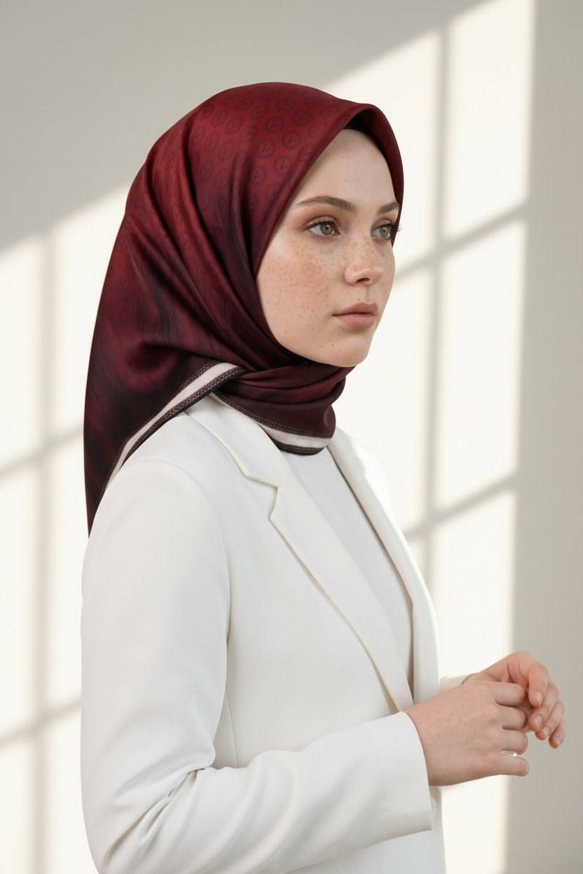 Vissona Tivil İpek Eşarp Bordo 10659 04 Monogram Desen