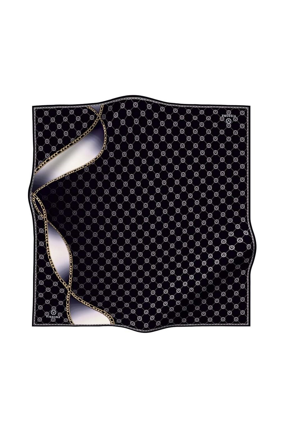 Vissona Tivil İpek Eşarp DGN51333 - 1 - 0001 - 0003 Siyah Krem Monogram Desen