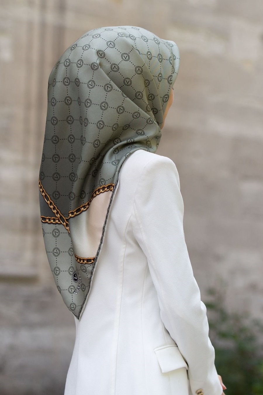 Vissona Tivil İpek Eşarp DGN51333 - 15 - 0301 Çağla Monogram Desen