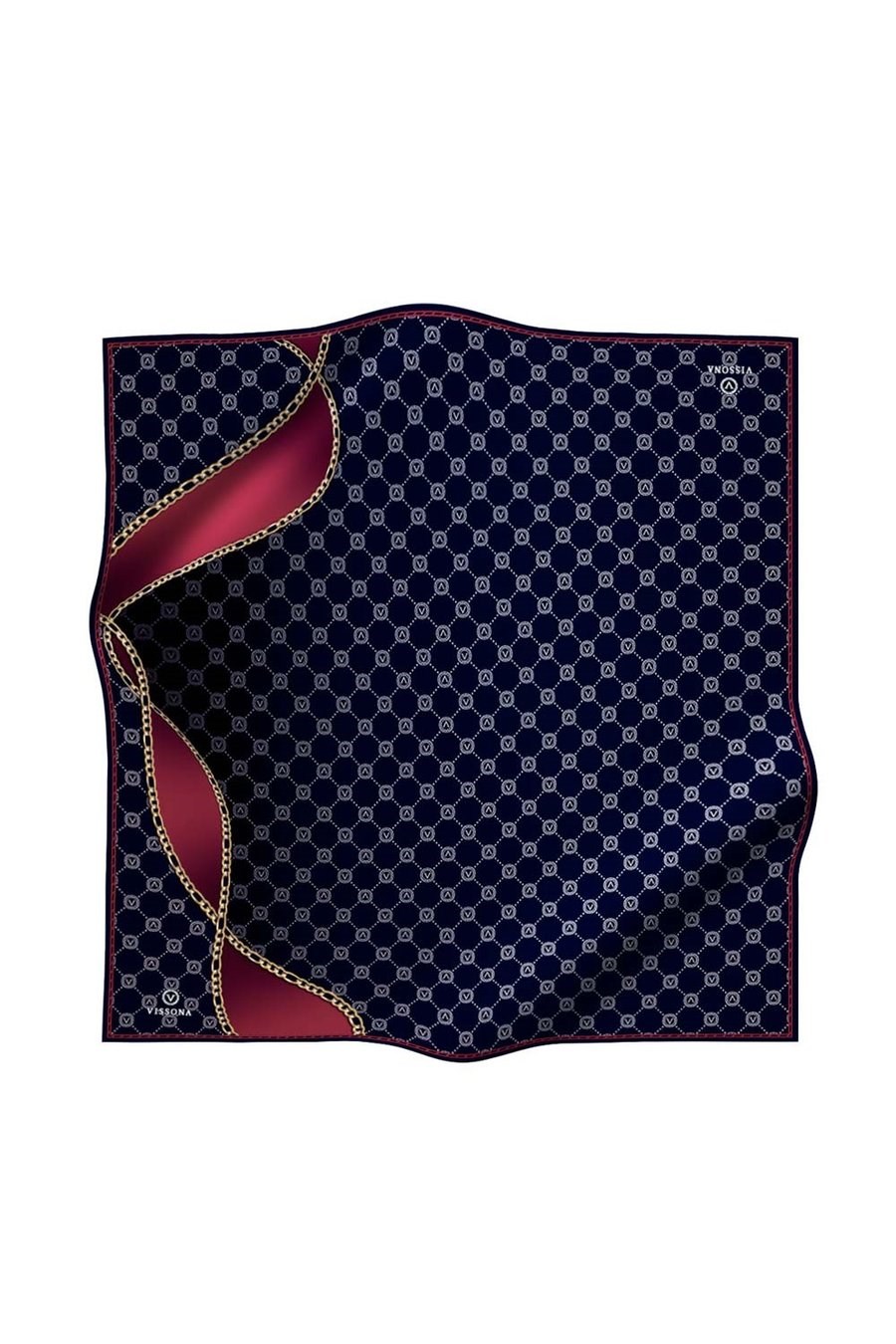 Vissona Tivil İpek Eşarp DGN51333 - 9 - 0033 - 0018 Lacivert Bordo Monogram Desen