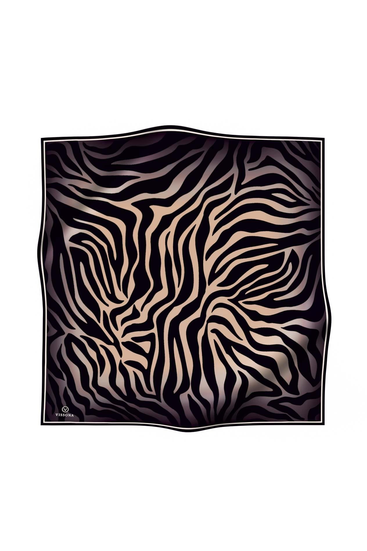 Vissona Tivil İpek Eşarp IST 6259-2 Siyah-Bej Zebra Desen