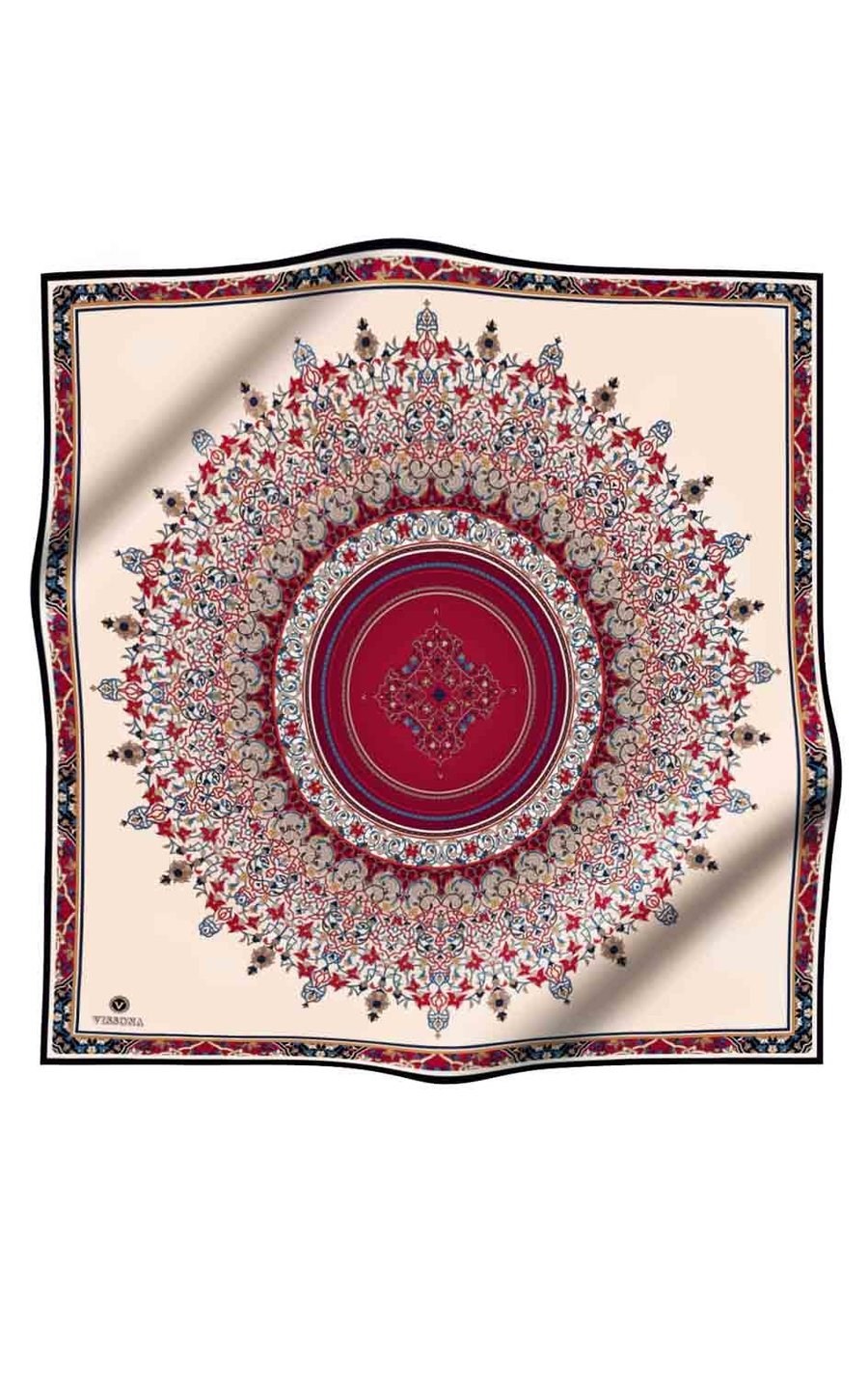 Vissona Twill İpek Eşarp 17547 - 4 - 0018 Bordo  Etnik Desen