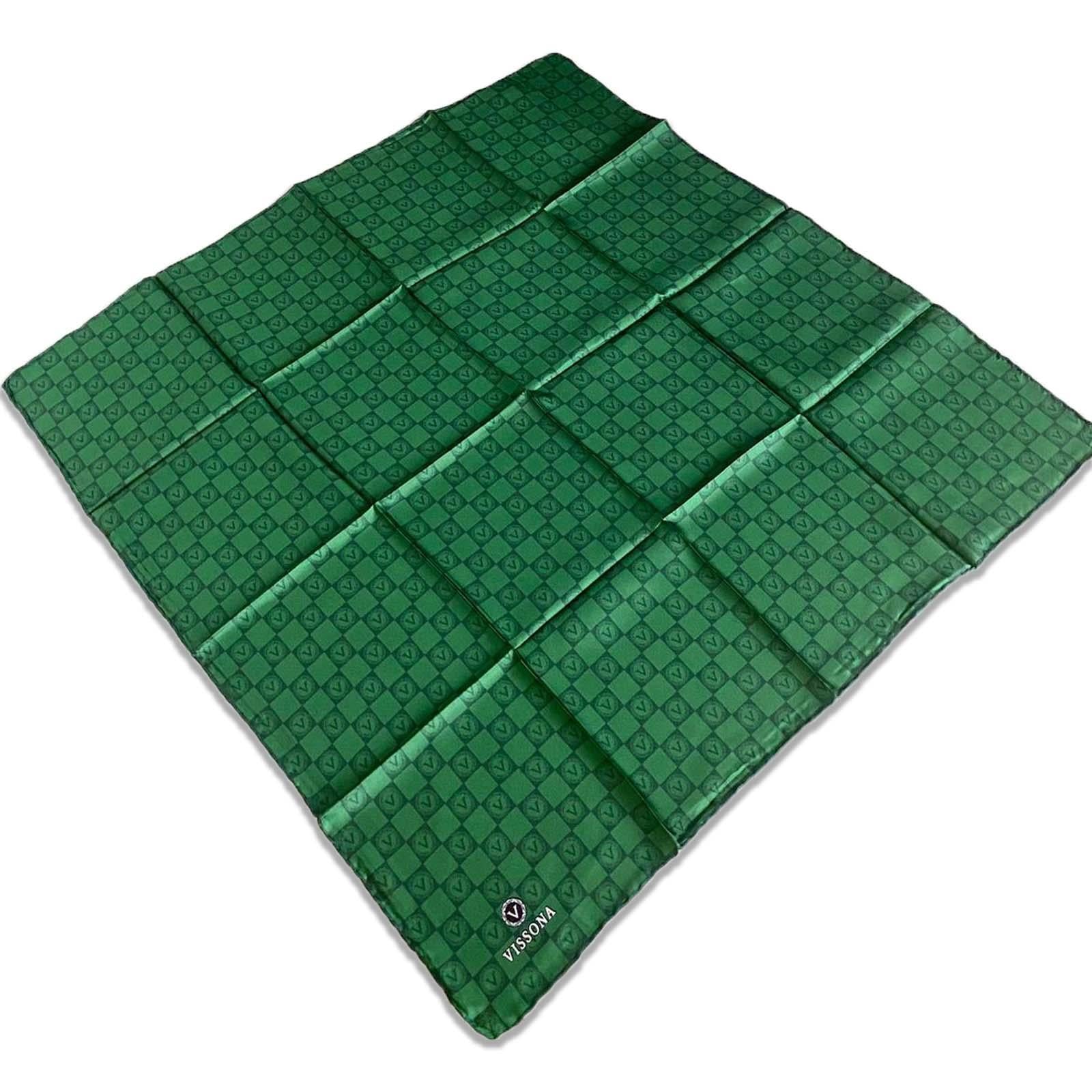 Vissona Emerald Green Checkerboard Pattern Twill Silk Scarf 51495-0036