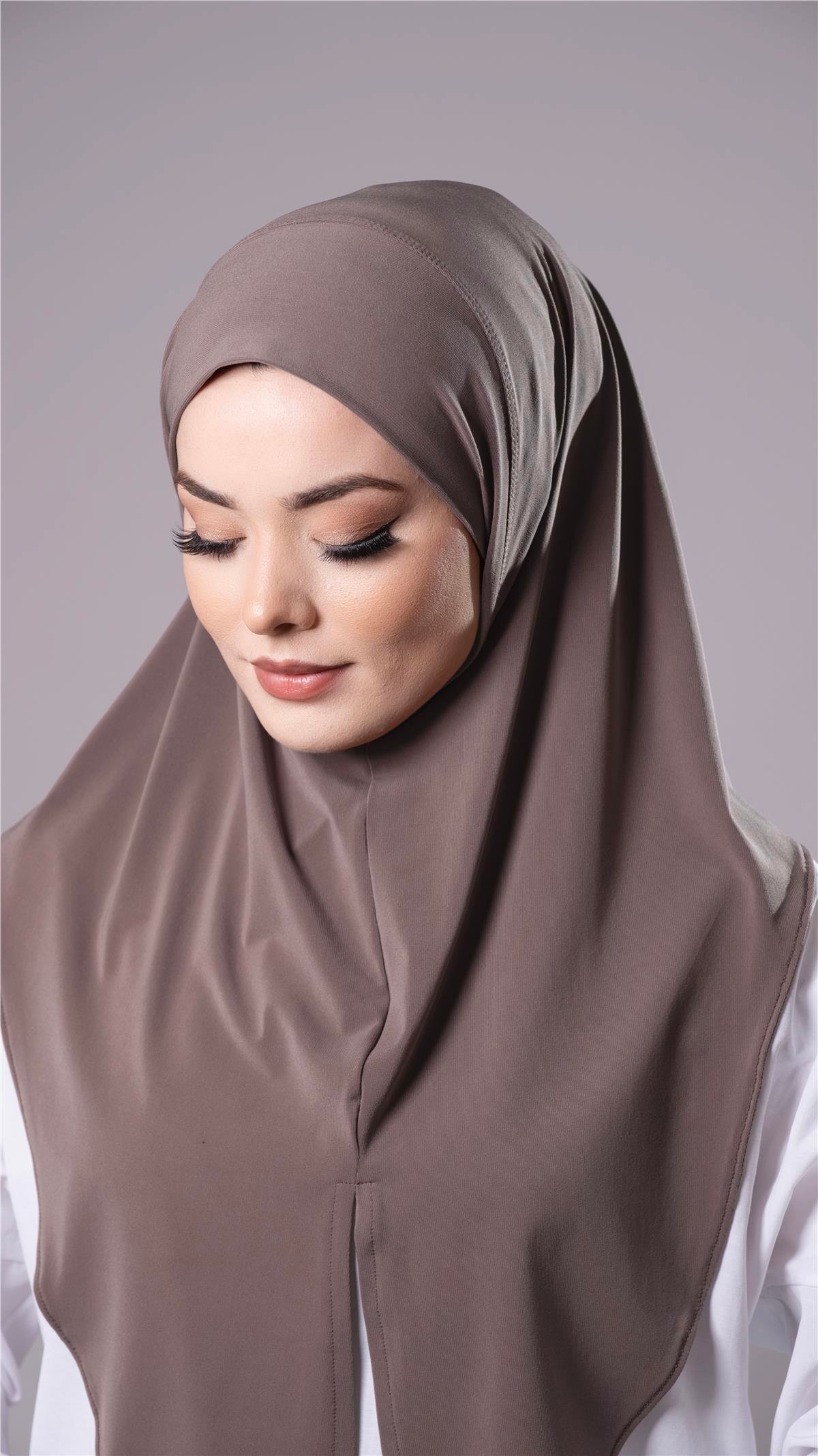 Vizon Pratik Hazır Geçmeli Tesettür Eşarp Sandy Kumaş Yırtmaçlı Düz Hijab 2310_10