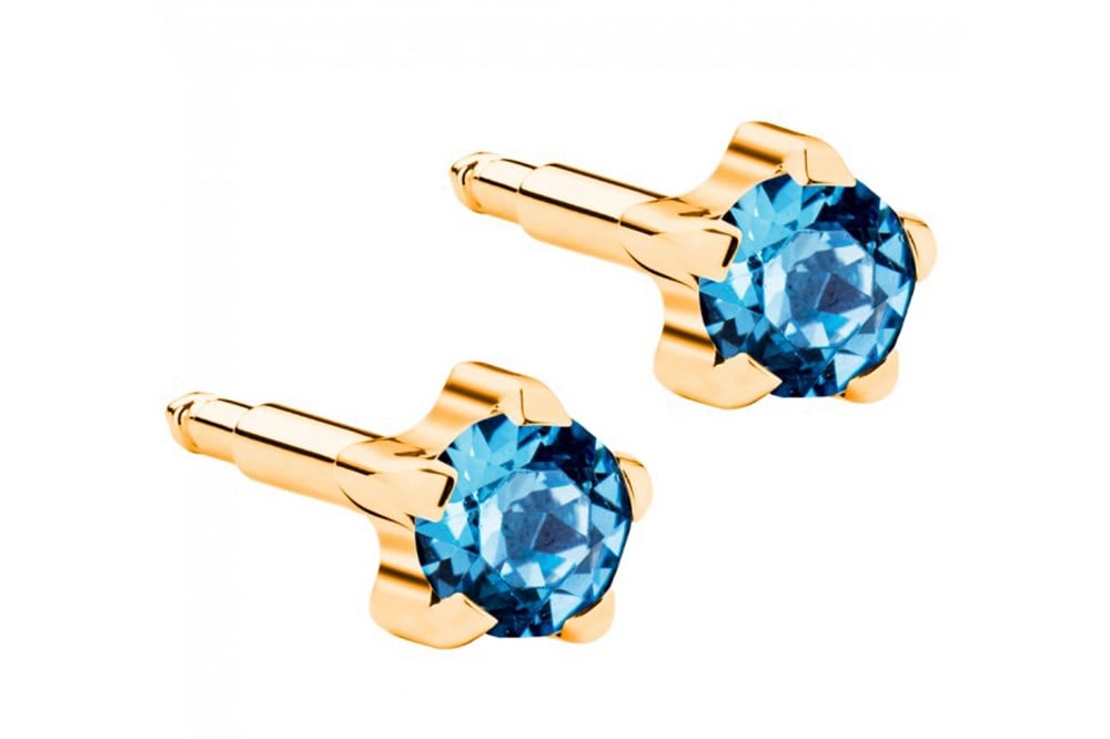 Nina Kulak Delme Küpesi - Tırnaklı- Gold Aquamarin