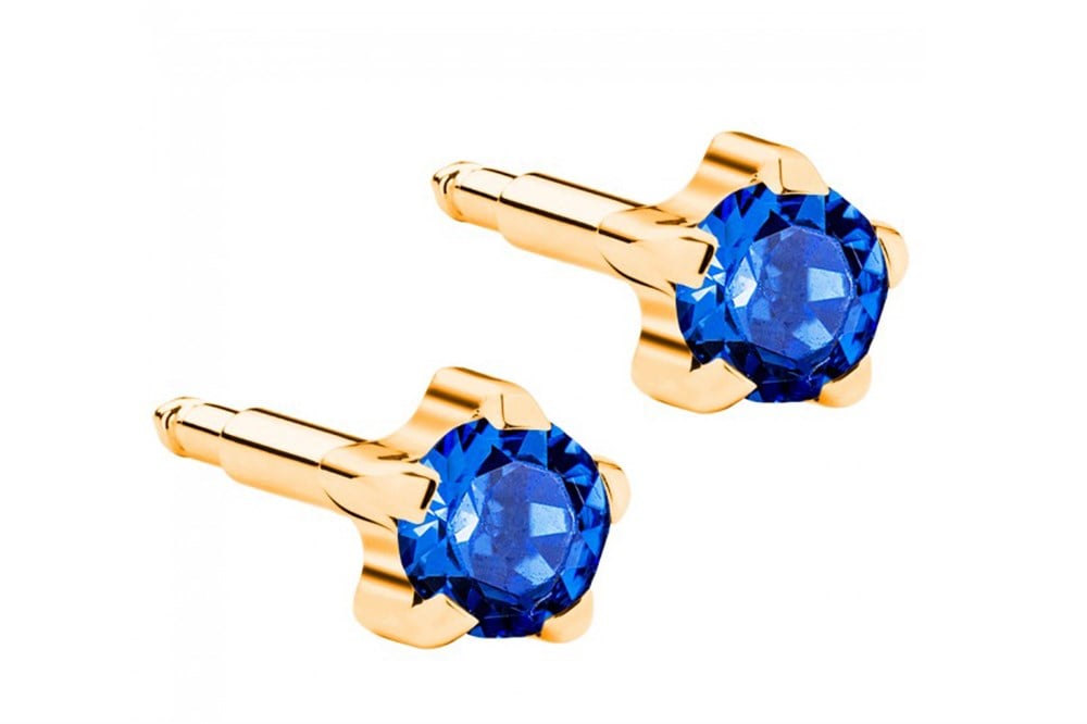 Nina Kulak Delme Küpesi - Tırnaklı- Gold Blue Zircon