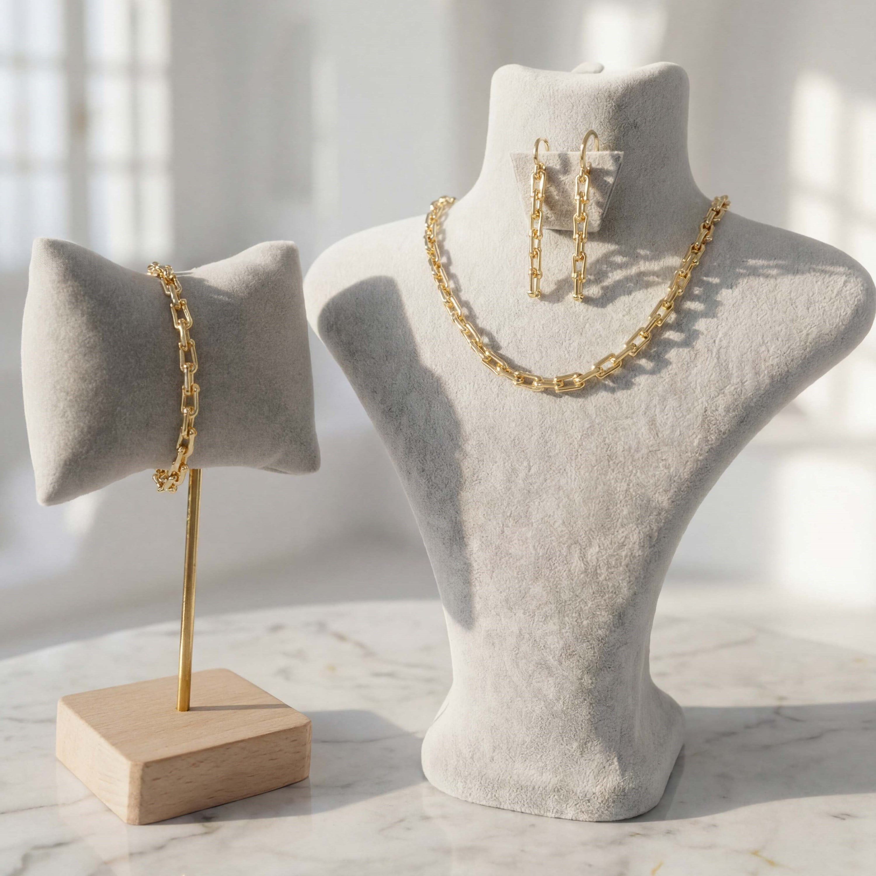 14 Ayar Altın Kaplama İnce Tiffany Model Kolye - Küpe - Bileklik Takı Seti  TH-0123