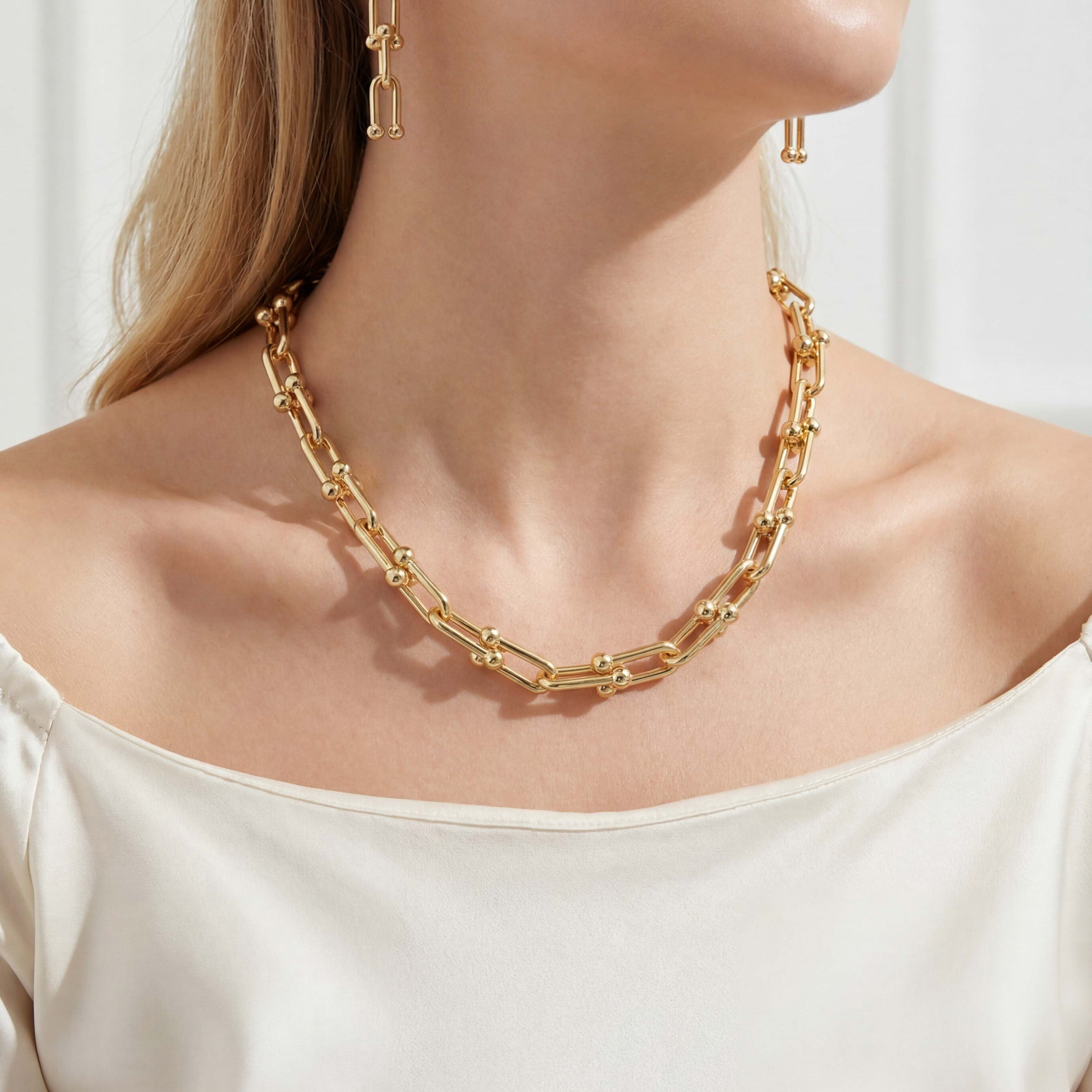 14 Ayar Altın Kaplama Tiffany Model Kolye - Küpe - Bileklik Takı Seti  TH-0325