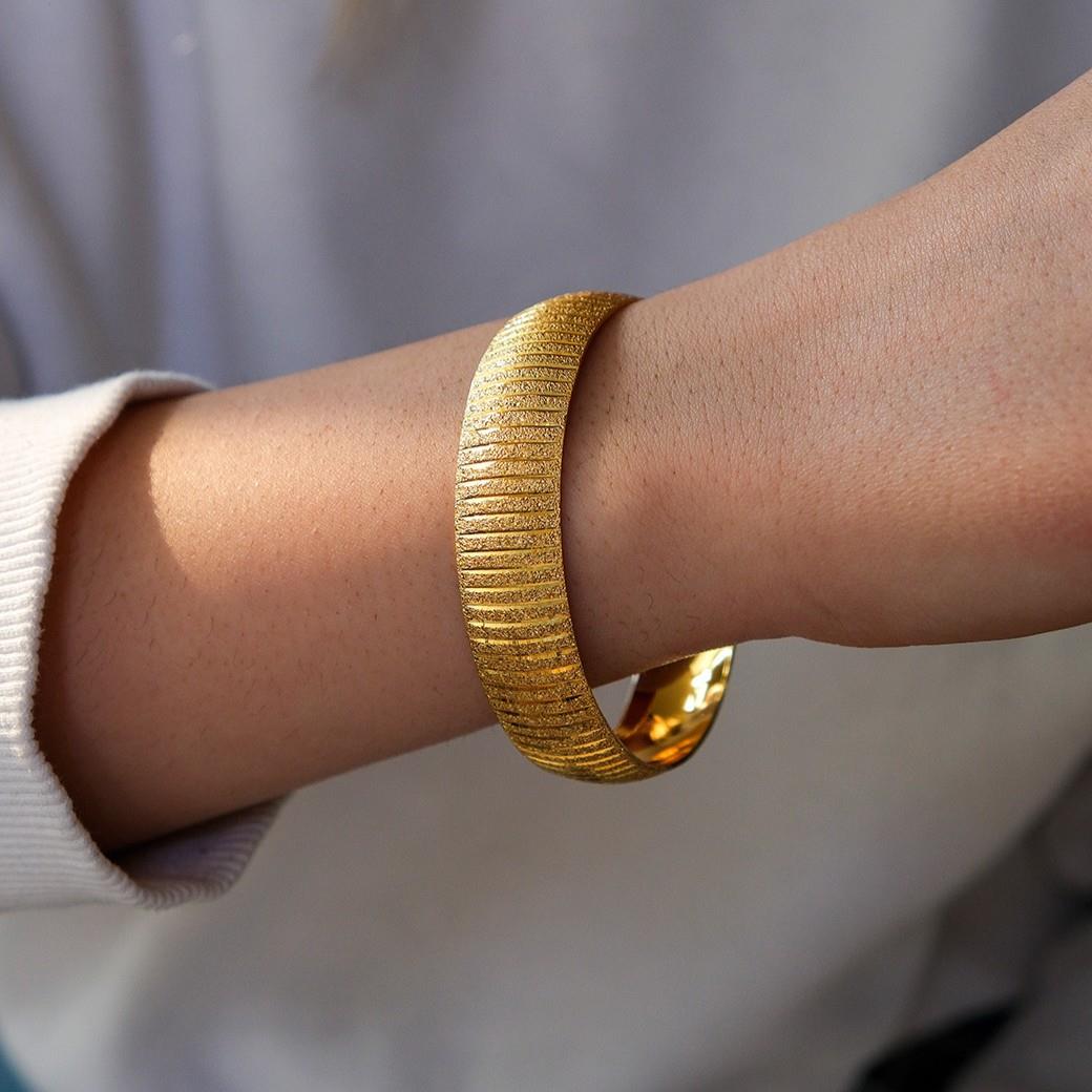 22 Ayar Altın Kaplama Düz Çizgili Bilezik 15mm BLZ-1277