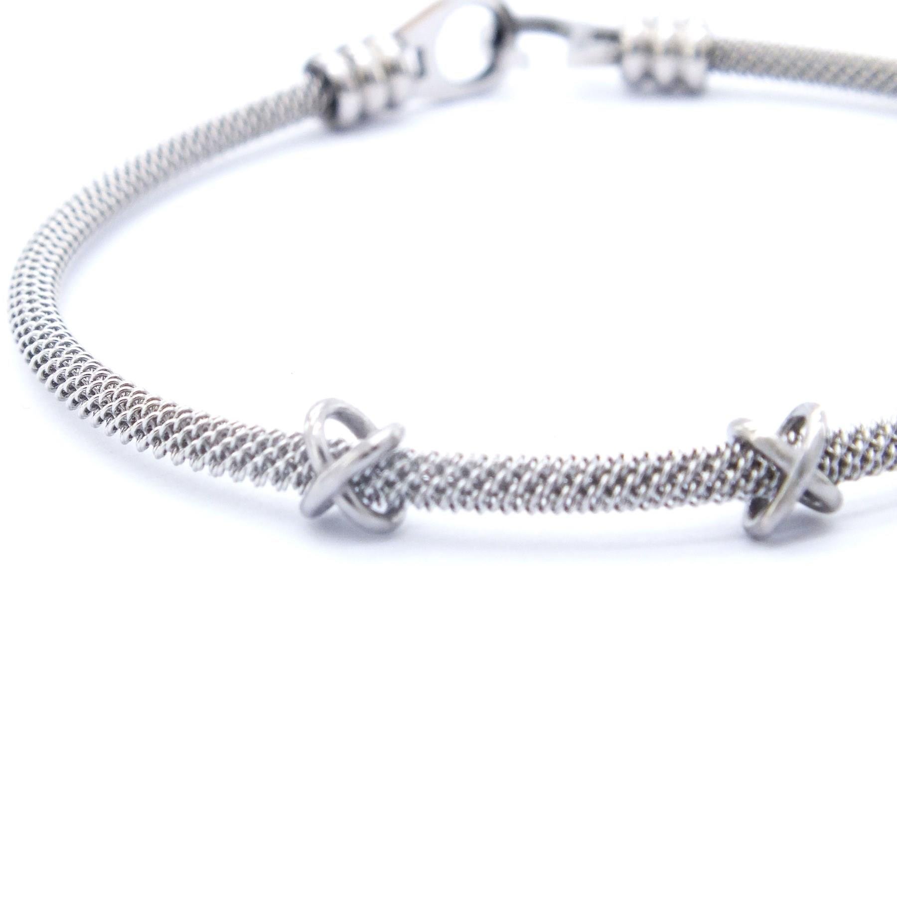 316L Çelik Düğüm Detaylı Gri Erkek Kelepçe Bileklik EBLK-422