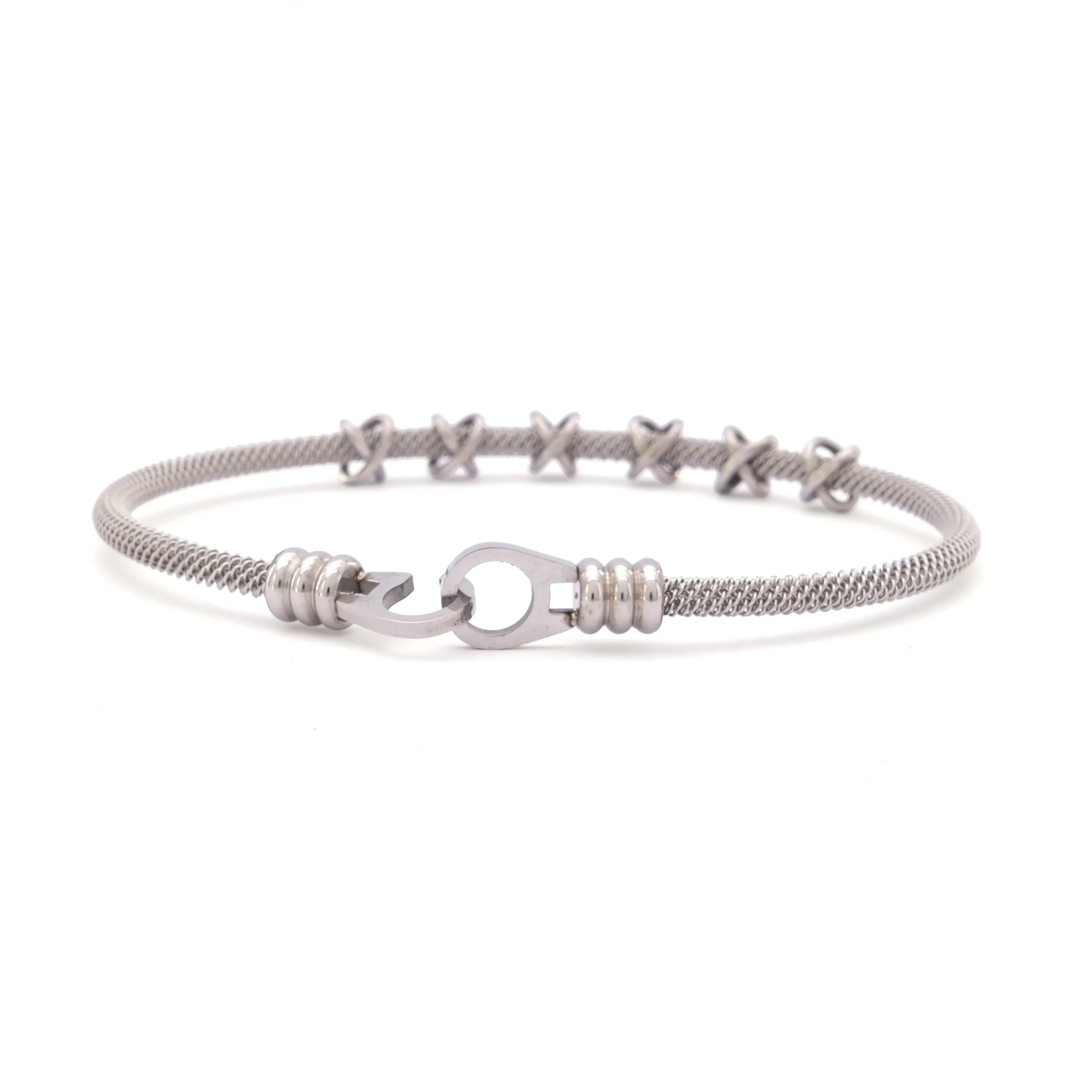 316L Çelik Düğüm Detaylı Gri Erkek Kelepçe Bileklik EBLK-425