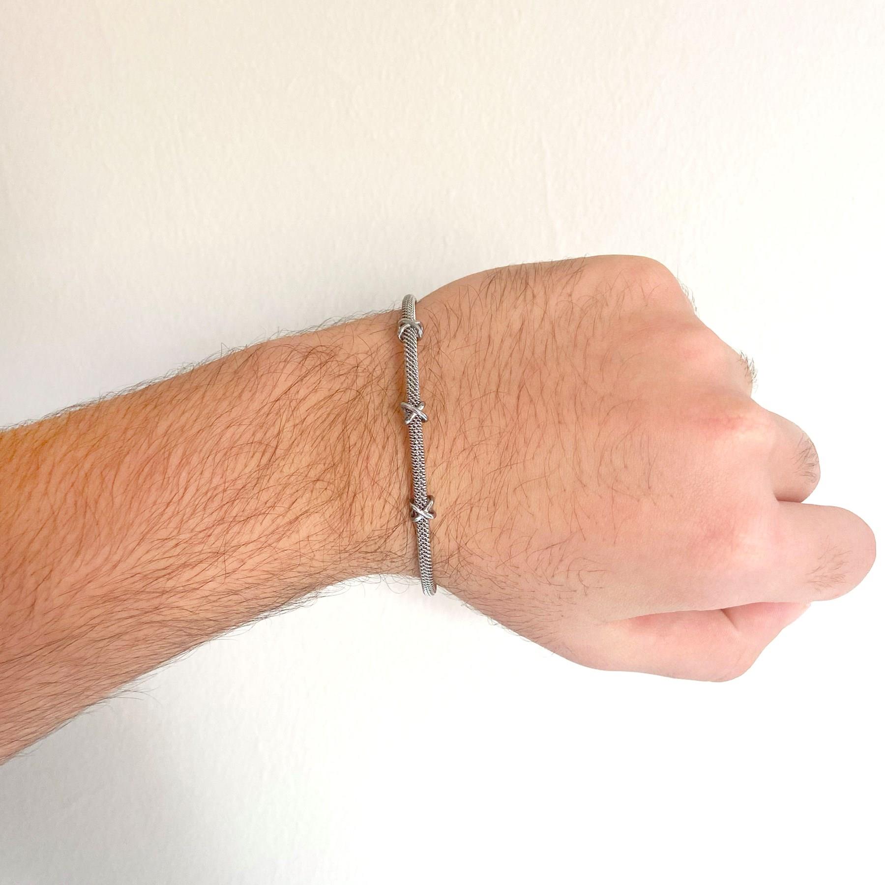 316L Çelik Düğüm Detaylı Gri Erkek Kelepçe Bileklik EBLK-422