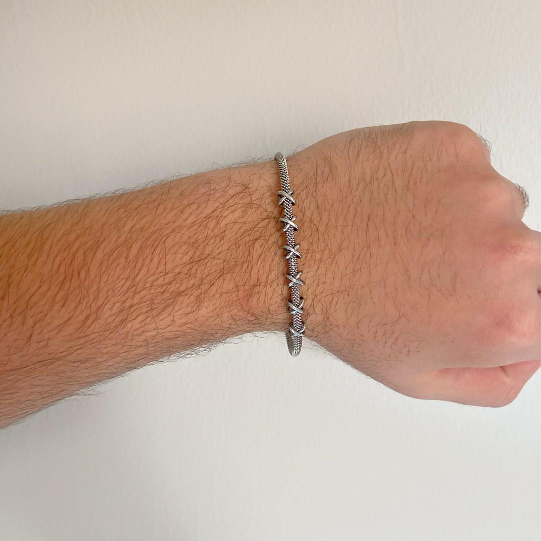 316L Çelik Düğüm Detaylı Gri Erkek Kelepçe Bileklik EBLK-425