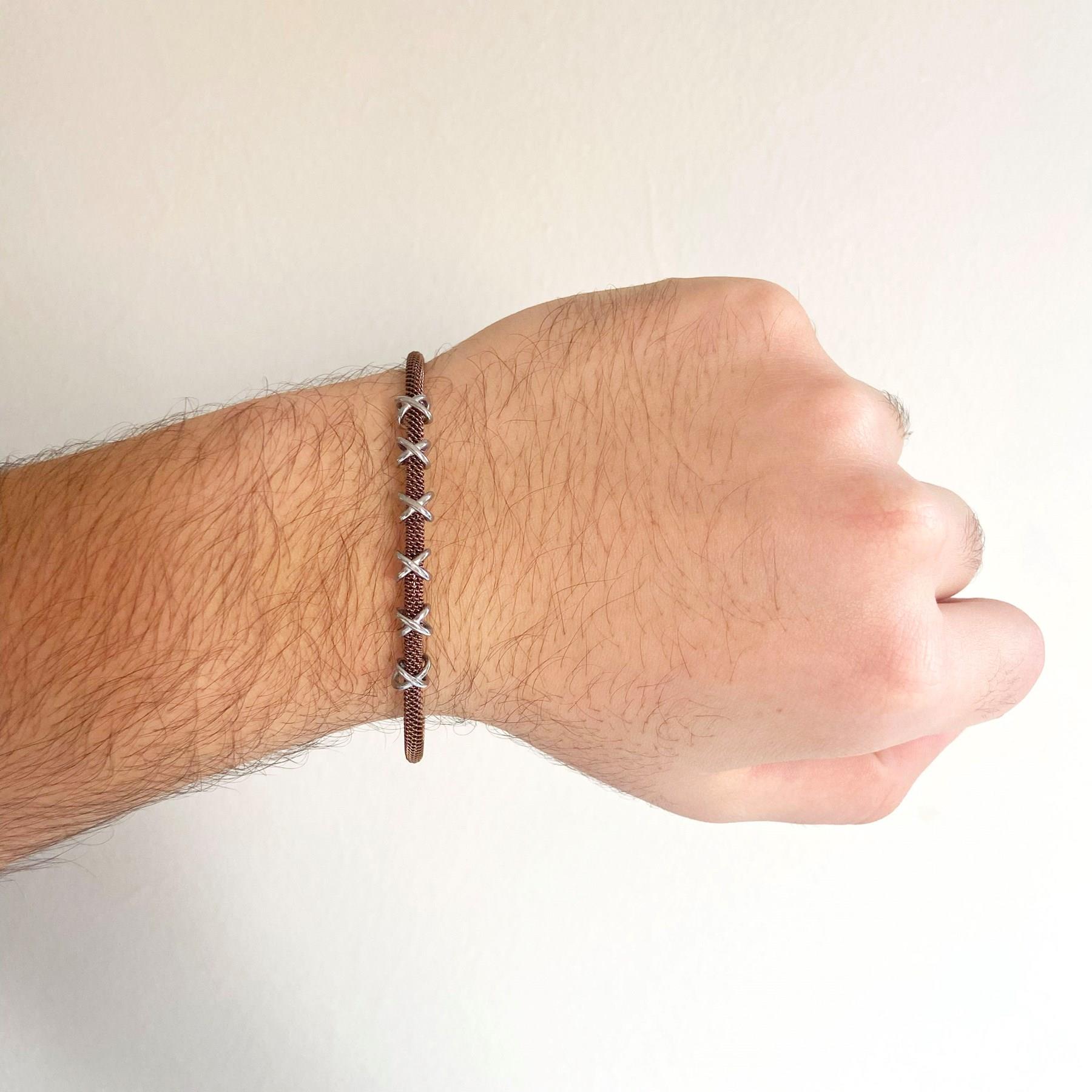 316L Çelik Düğüm Detaylı Kahverengi Erkek Kelepçe Bileklik EBLK-427