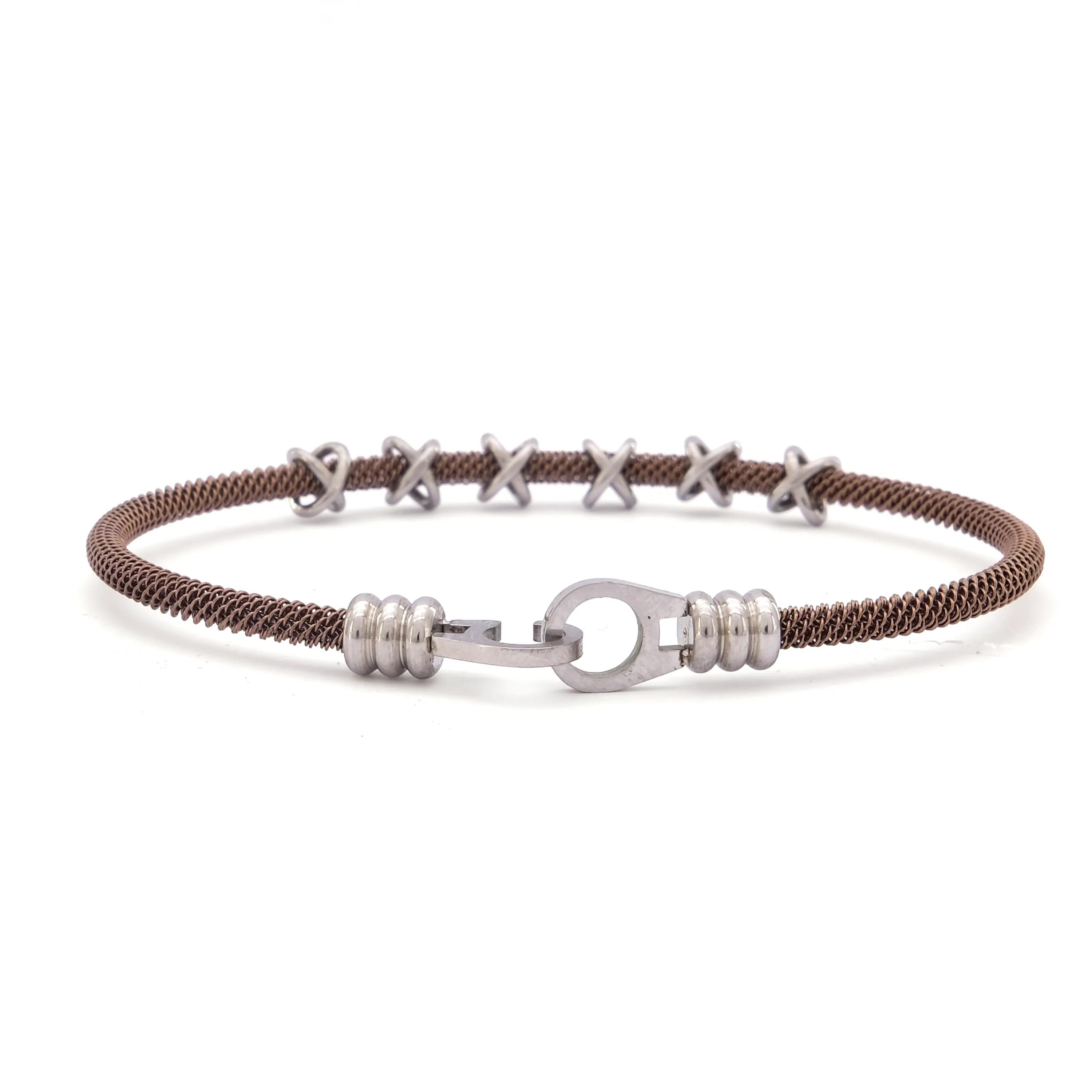 316L Çelik Düğüm Detaylı Kahverengi Erkek Kelepçe Bileklik EBLK-427