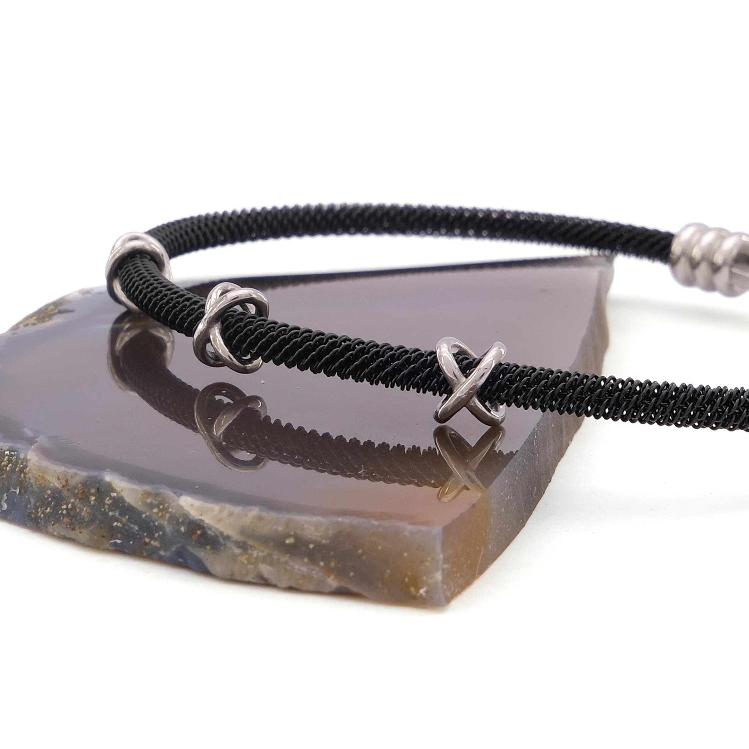 316L Çelik Düğüm Detaylı Siyah Erkek Kelepçe Bileklik EBLK-423