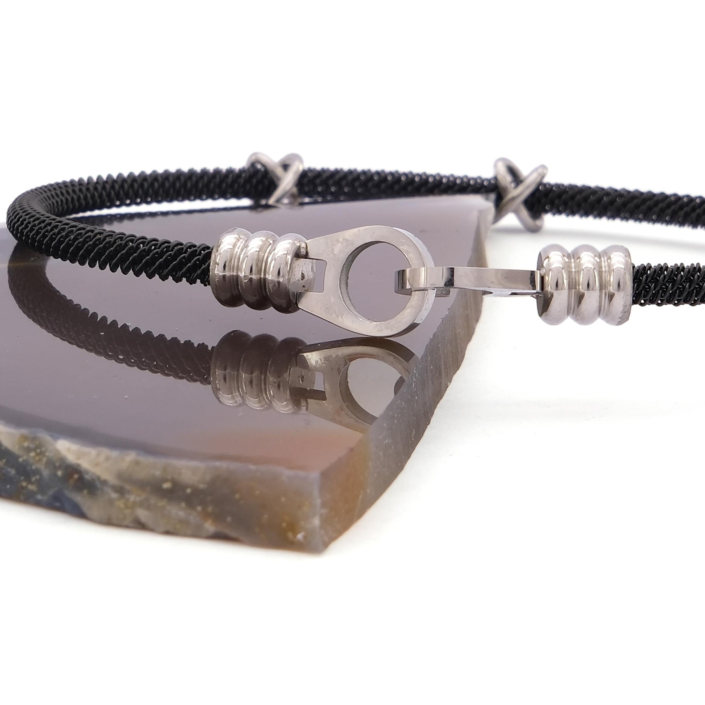 316L Çelik Düğüm Detaylı Siyah Erkek Kelepçe Bileklik EBLK-423