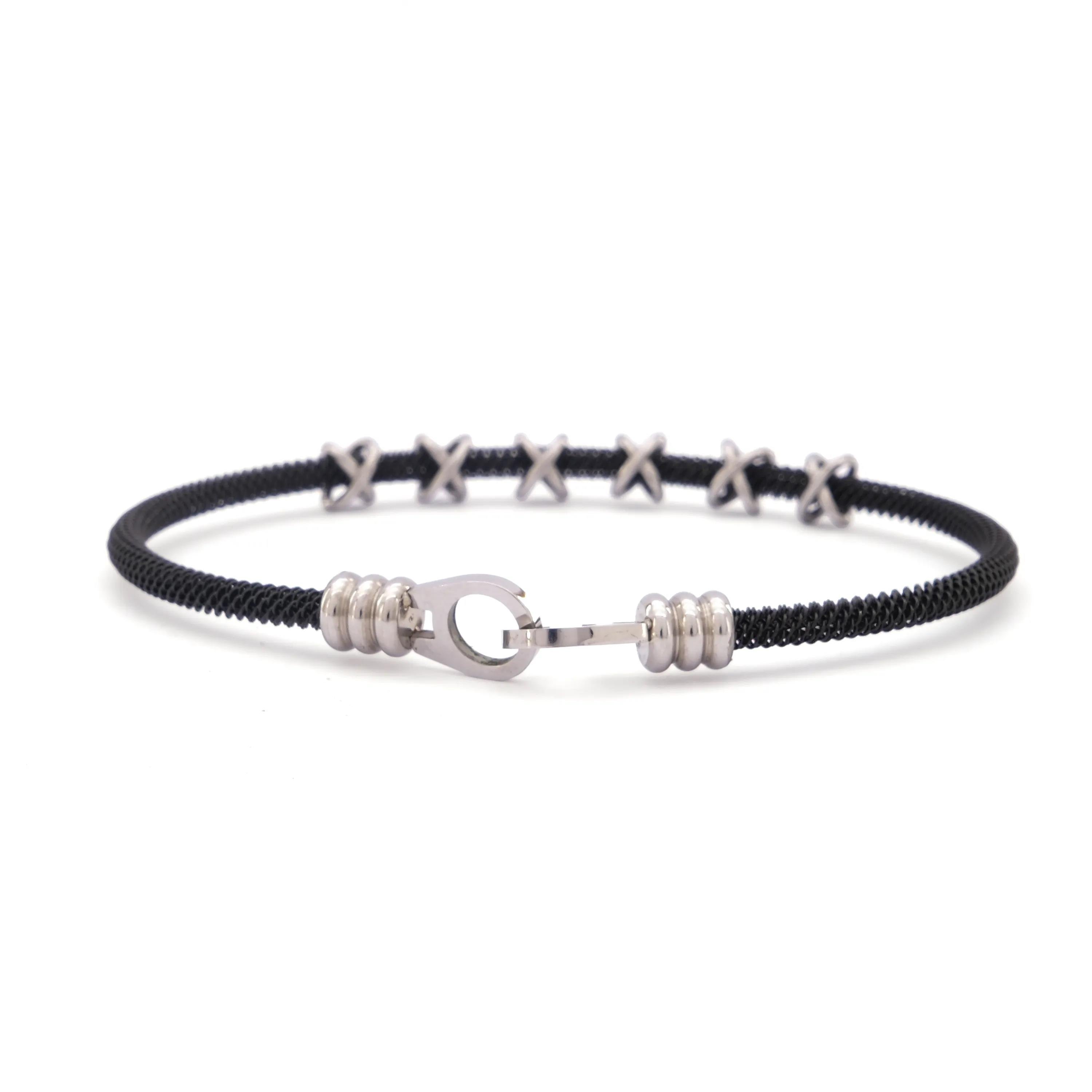 316L Çelik Düğüm Detaylı Siyah Erkek Kelepçe Bileklik EBLK-426