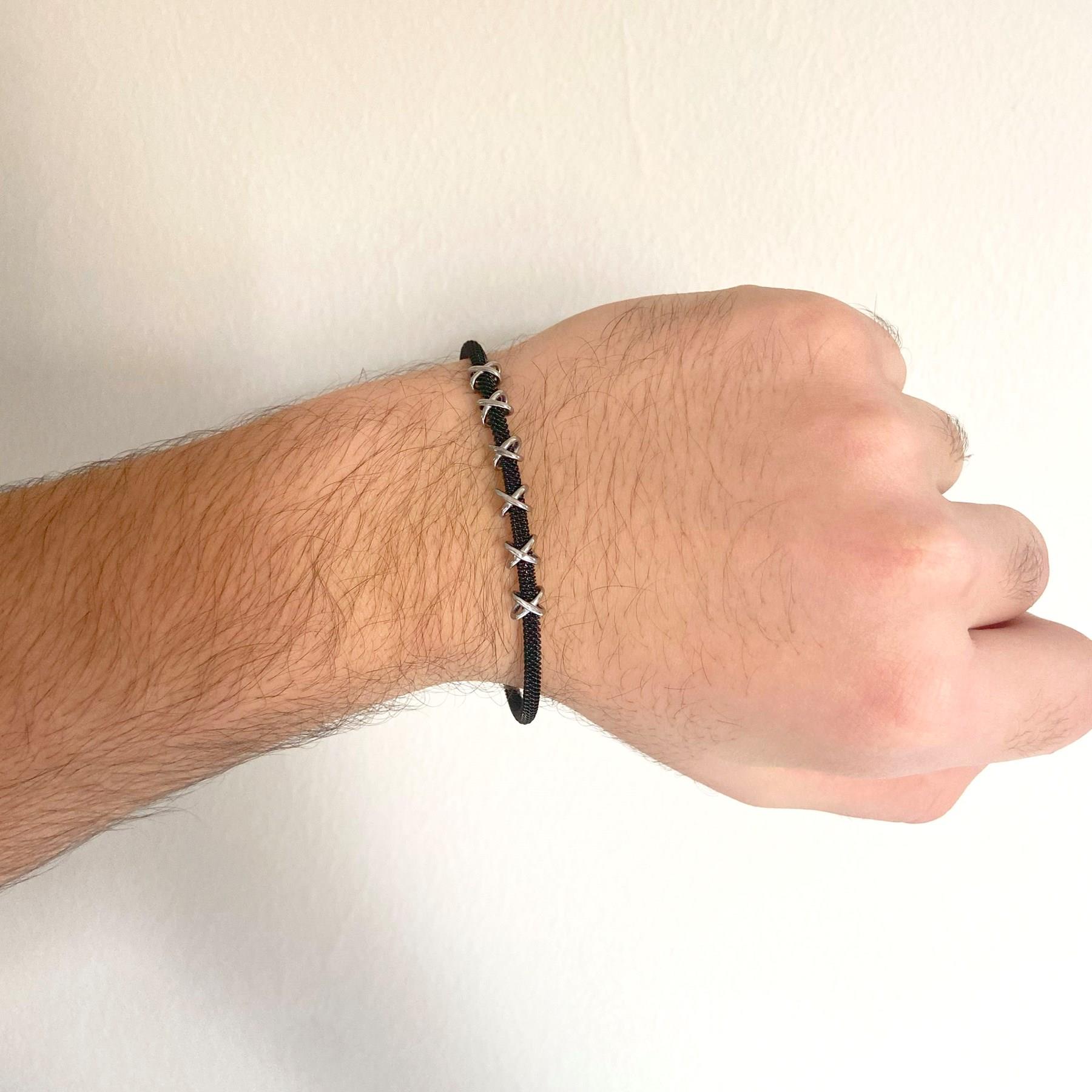 316L Çelik Düğüm Detaylı Siyah Erkek Kelepçe Bileklik EBLK-426