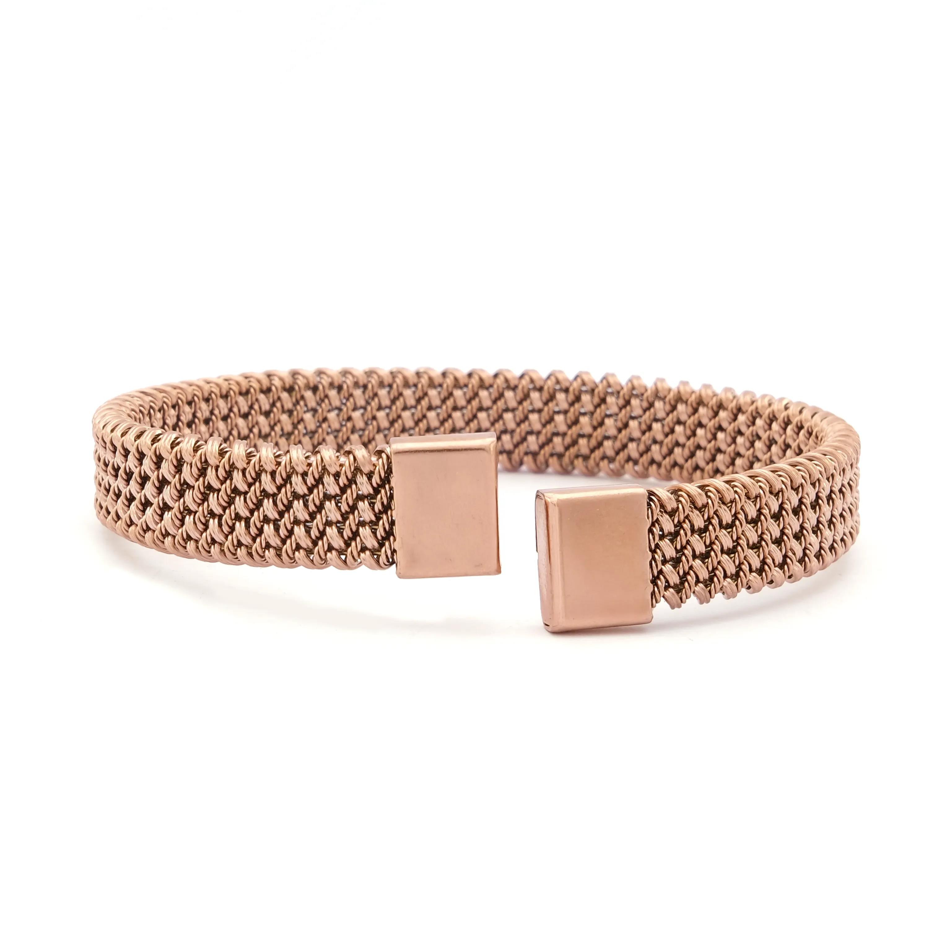 316L Çelik Rose Gold Halat Model Erkek Kelepçe Bileklik EBLK-412