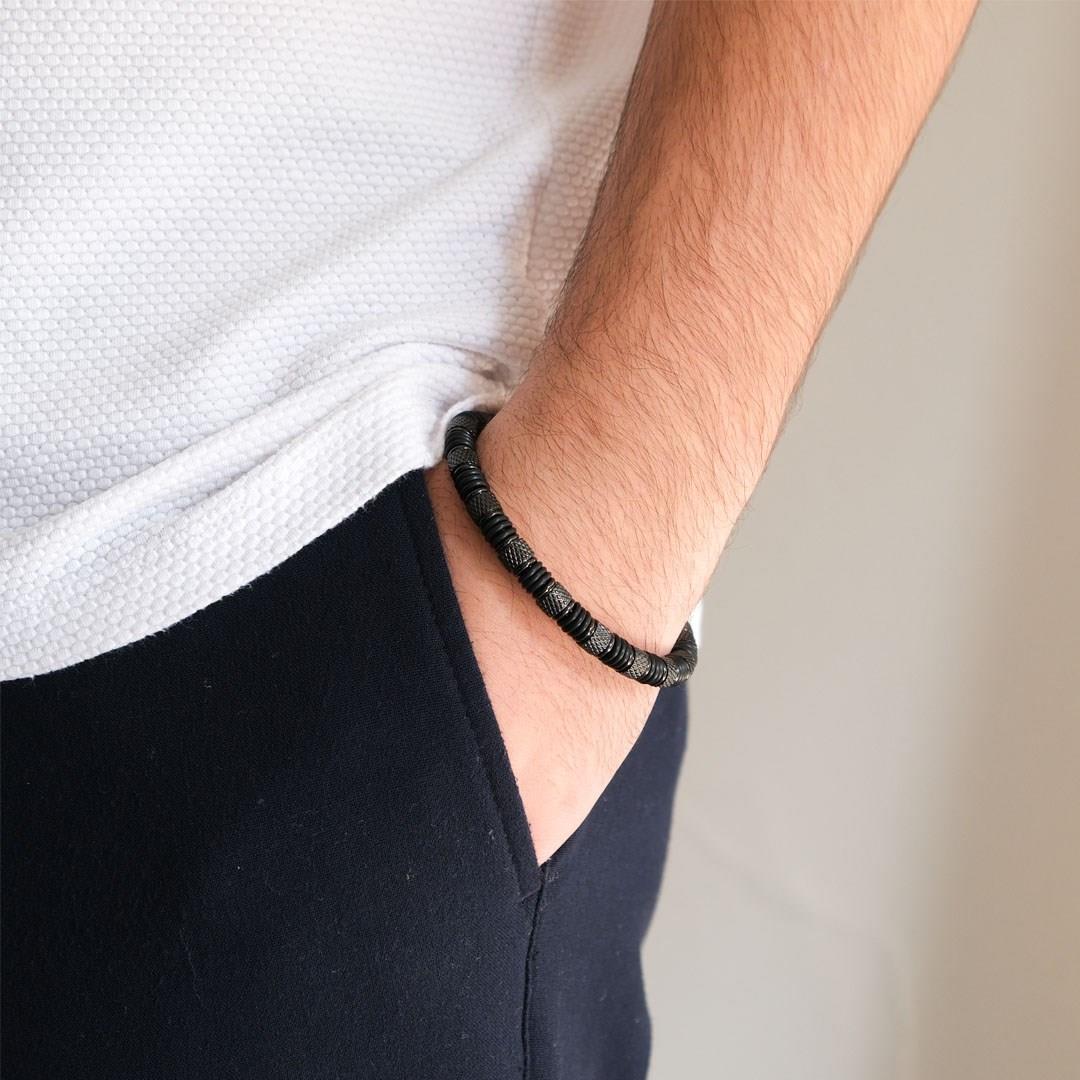 316L Çelik Siyah Erkek Spor Kelepçe Bileklik EBLK-448