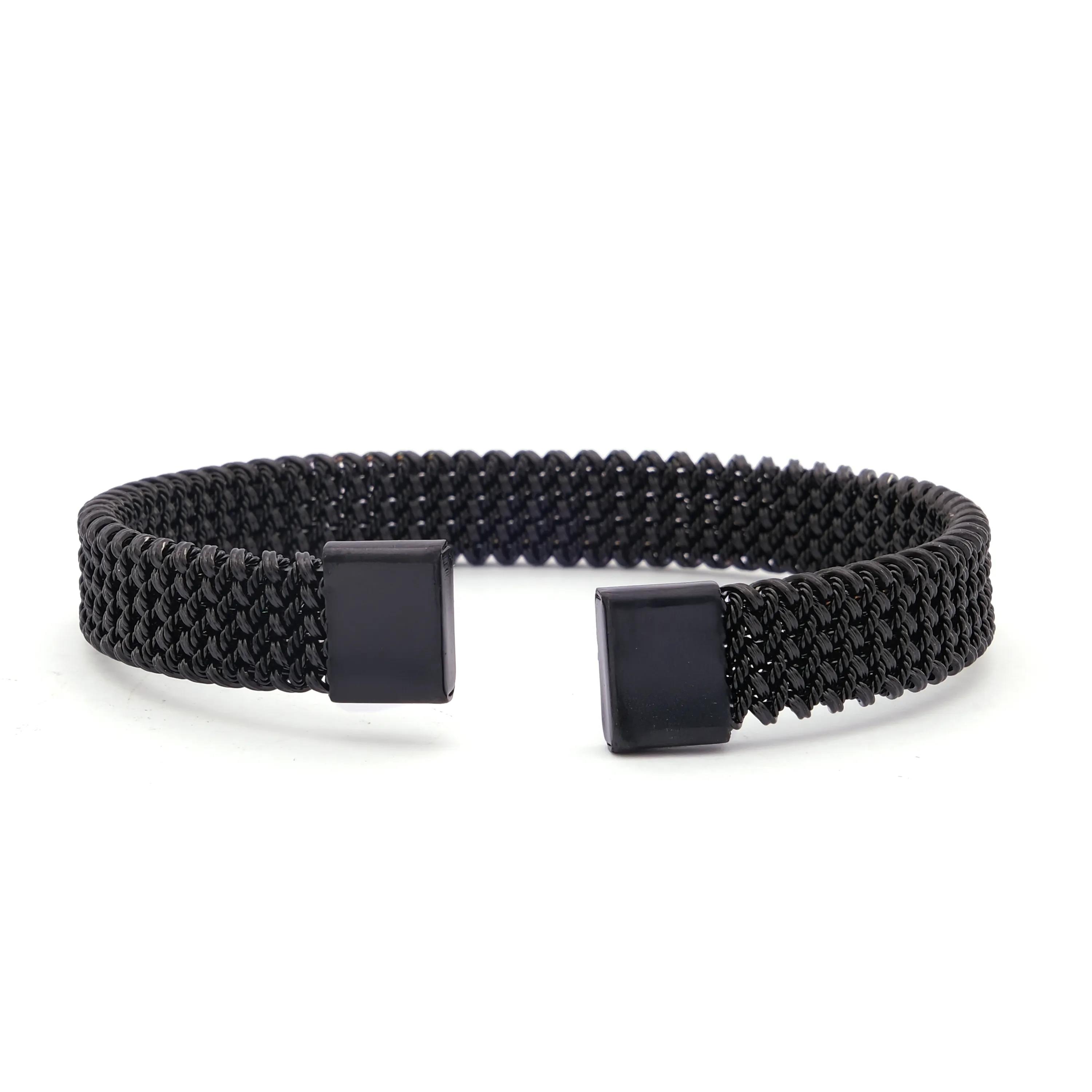 316L Çelik Siyah Halat Model Erkek Kelepçe Bileklik EBLK-414