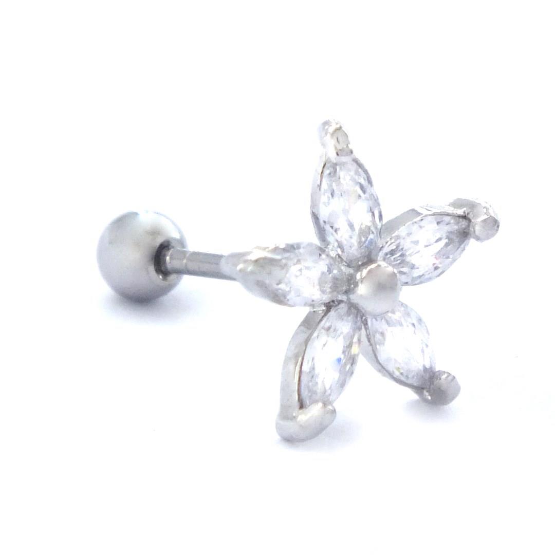 316L Çelik Zirkon Taşlı Çiçek Şekilli Piercing PRC-191