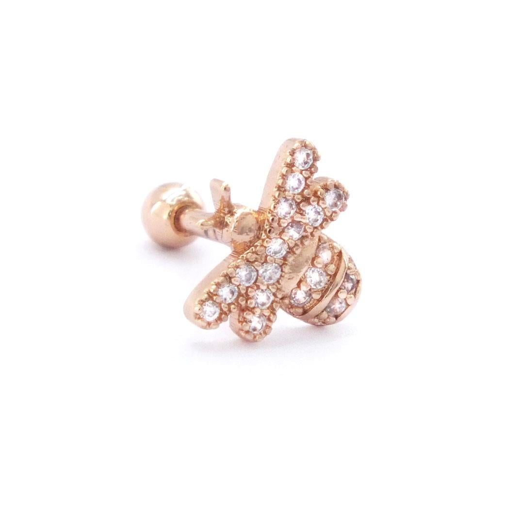 316L Çelik Zirkon Taşlı Rose Arı Şekilli Piercing PRC-163