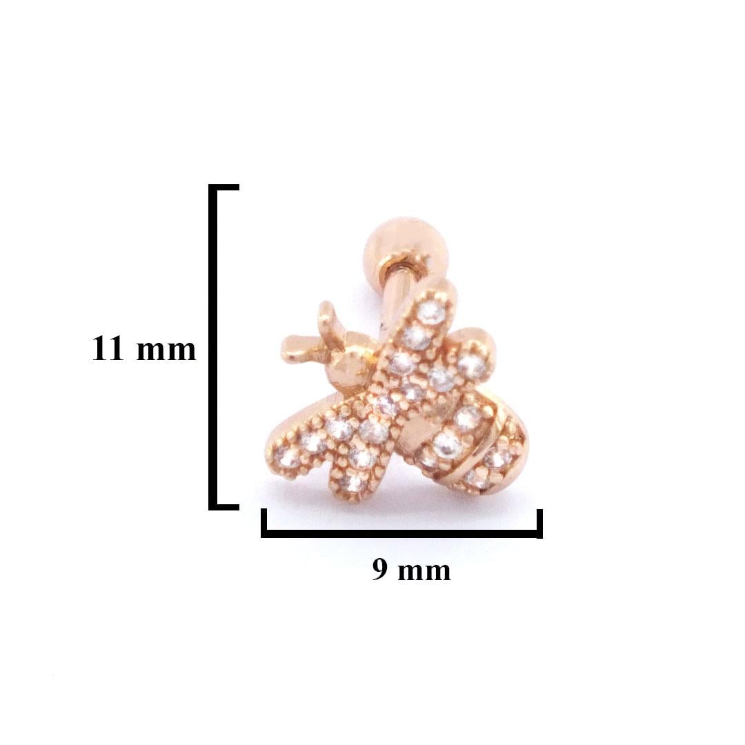 316L Çelik Zirkon Taşlı Rose Arı Şekilli Piercing PRC-163