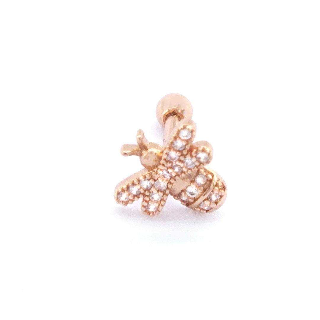 316L Çelik Zirkon Taşlı Rose Arı Şekilli Piercing PRC-163
