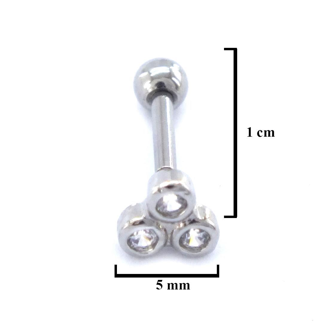 316L Çelik Zirkon Taşlı Üç Top Piercing PRC-200