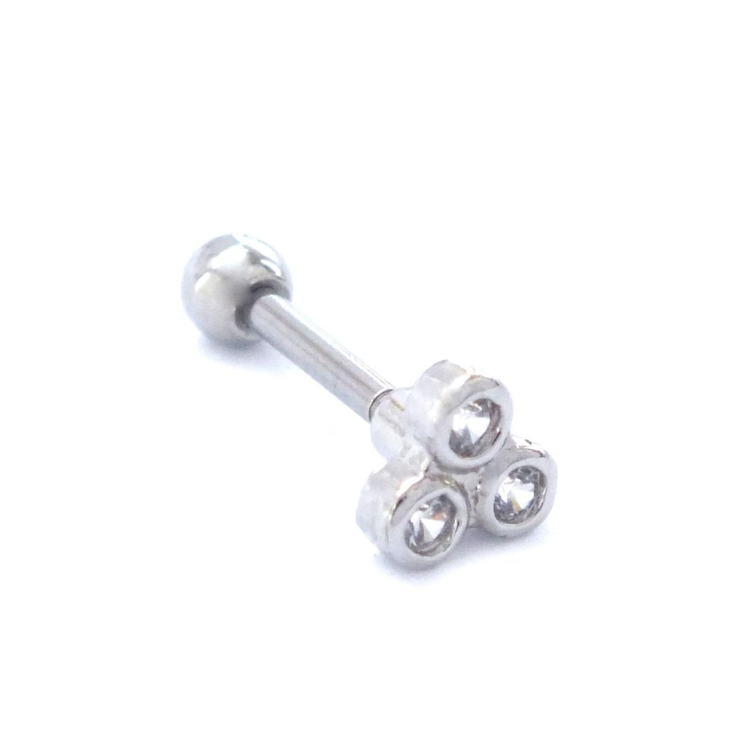 316L Çelik Zirkon Taşlı Üç Top Piercing PRC-200