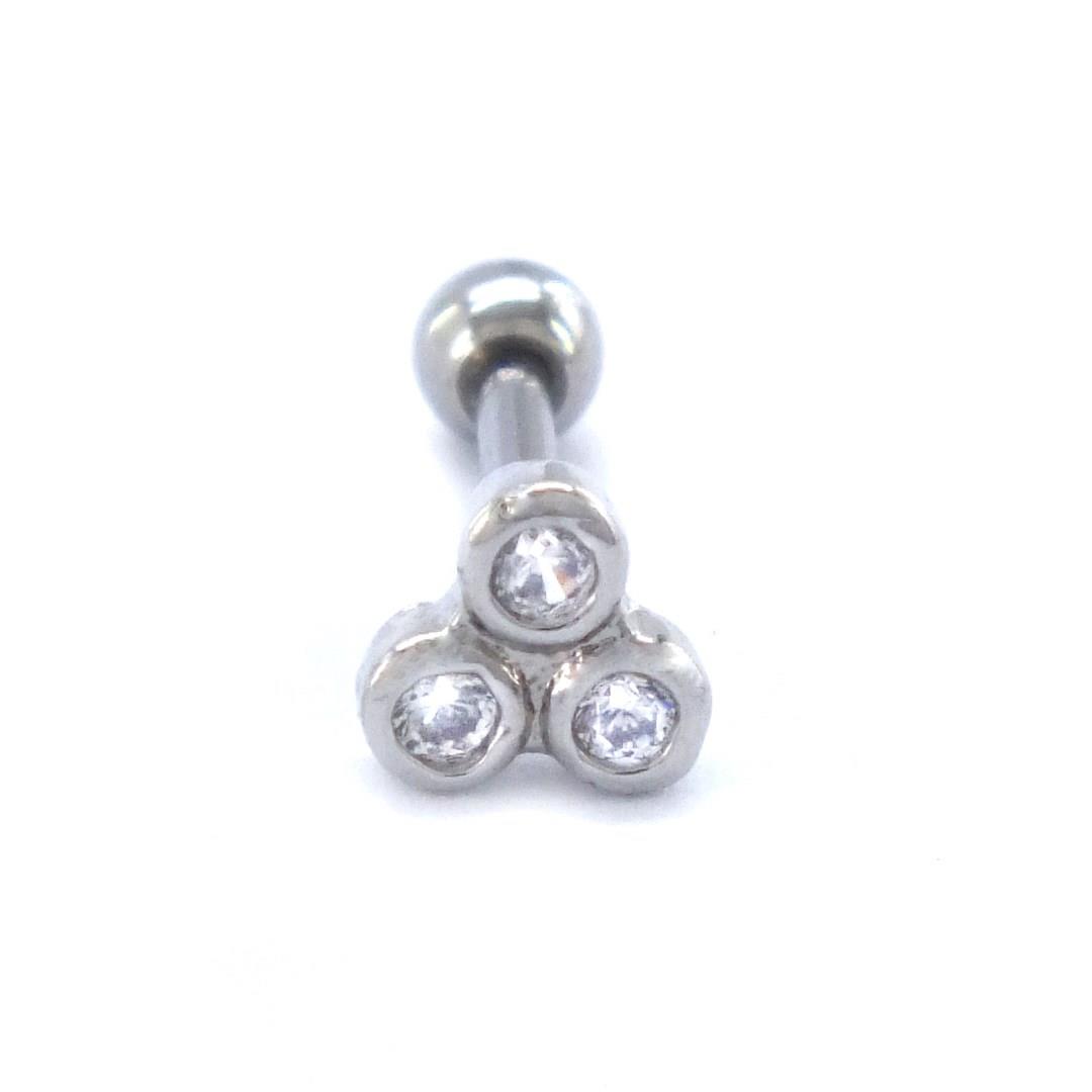 316L Çelik Zirkon Taşlı Üç Top Piercing PRC-200