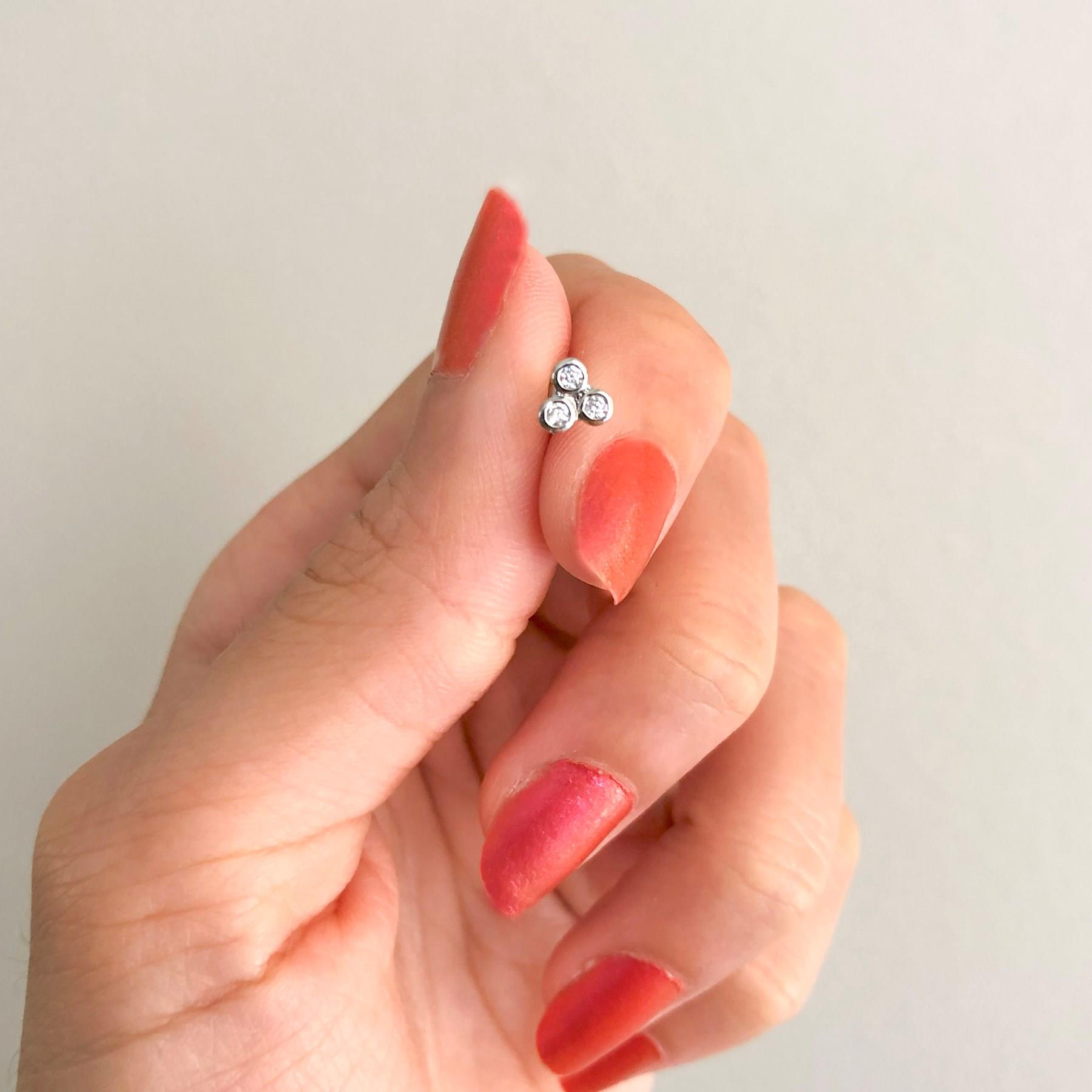 316L Çelik Zirkon Taşlı Üç Top Piercing PRC-200