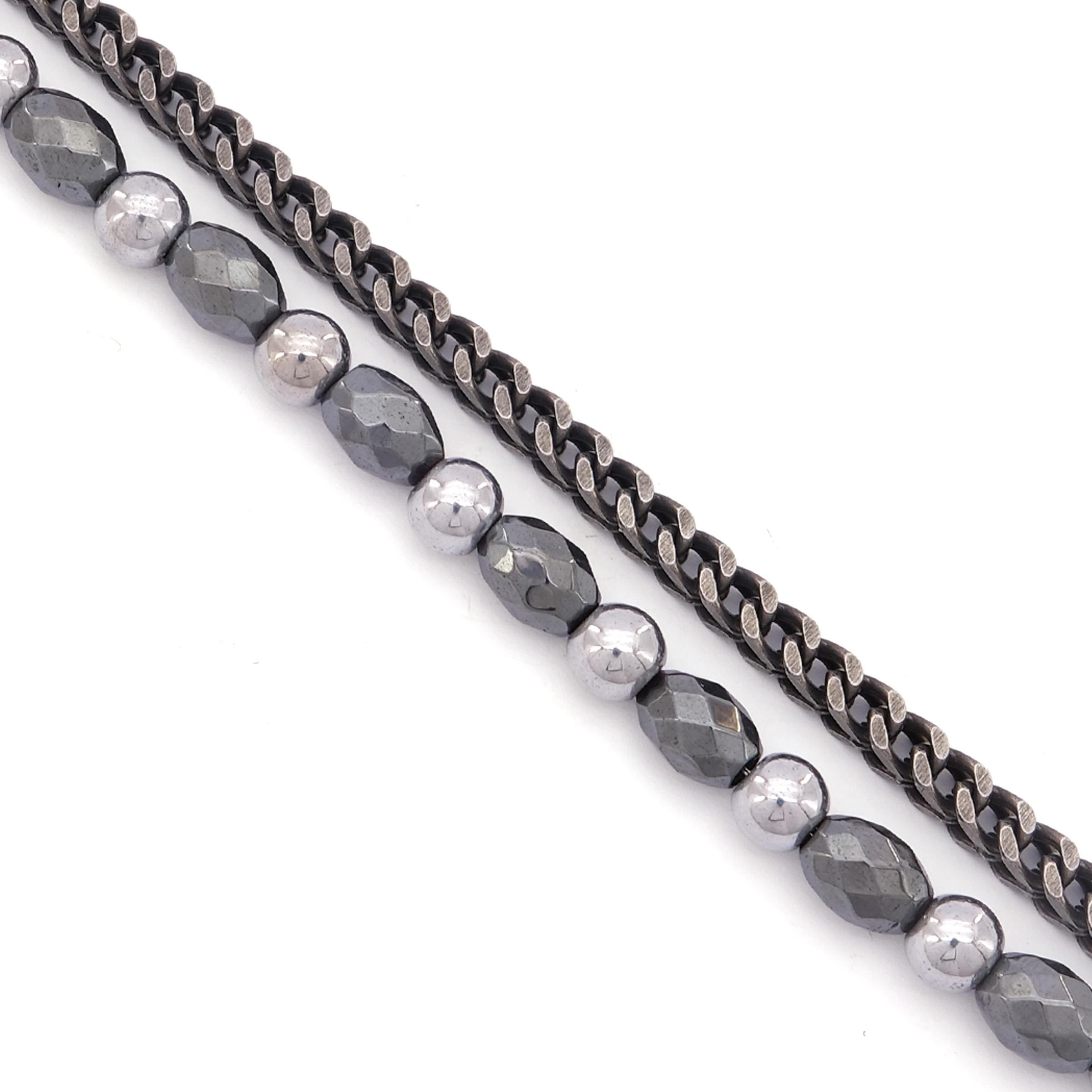 316L Erkek Çelik Bileklik Gri Hematit Taşlı Spor Zincir Bileklik EBLK-460