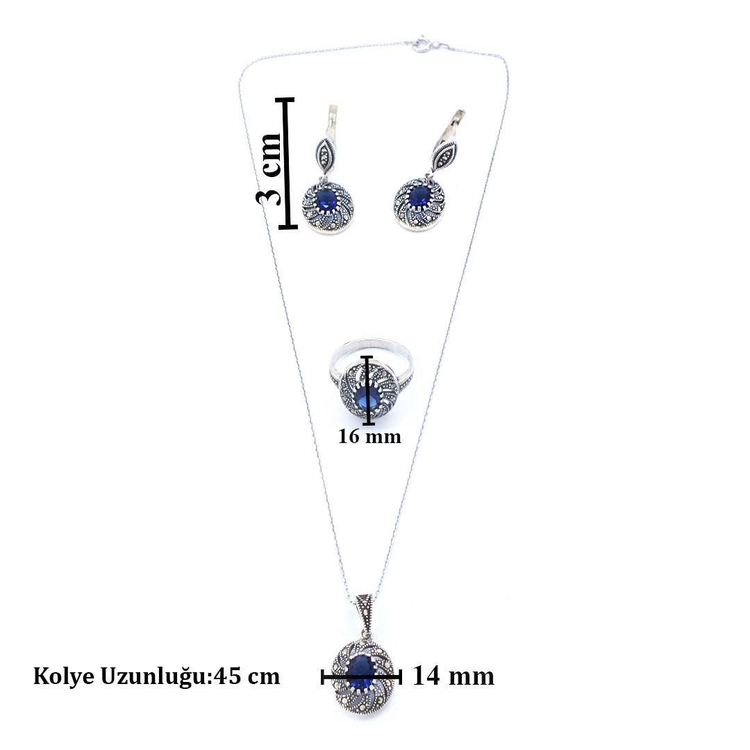 925 Ayar Mavi Akik Taşlı Gümüş Set GSET-100