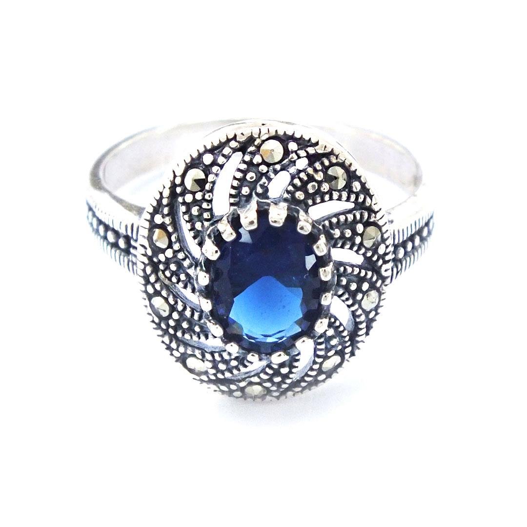 925 Ayar Mavi Akik Taşlı Gümüş Set GSET-100