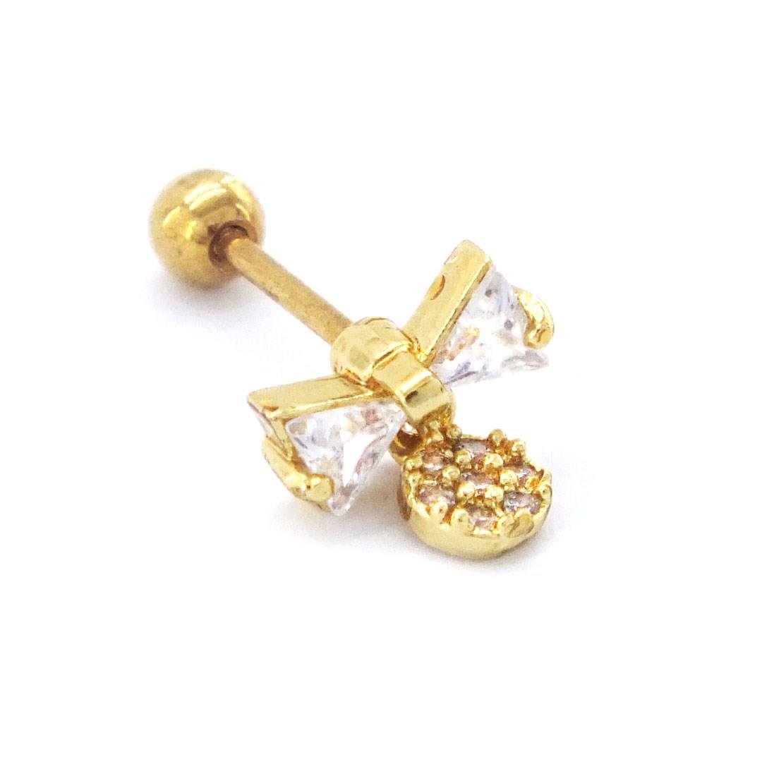 Altın Kaplama Zirkon Taşlı Kurdele Şekilli Piercing PRC-158