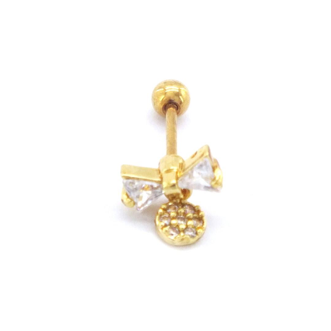 Altın Kaplama Zirkon Taşlı Kurdele Şekilli Piercing PRC-158