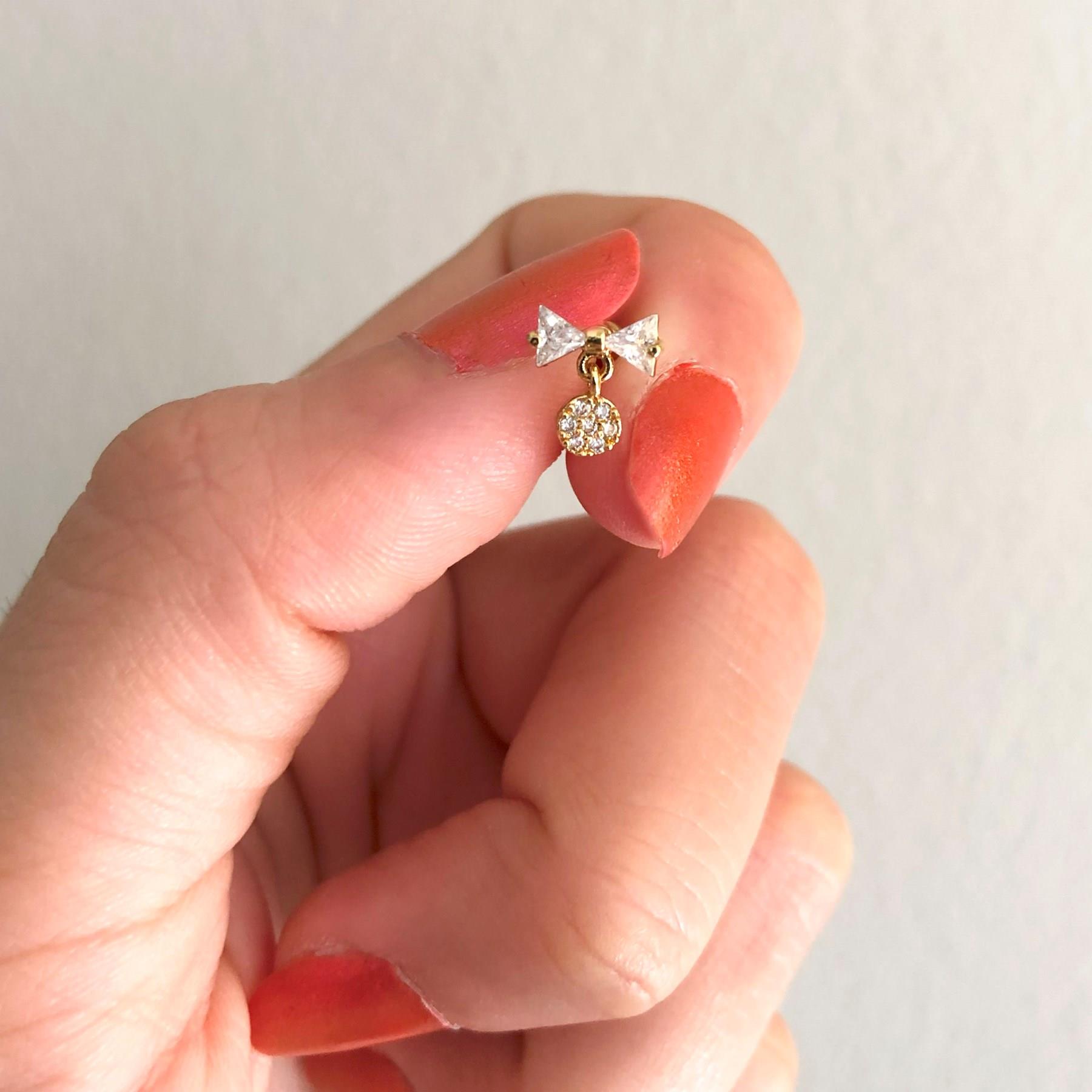 Altın Kaplama Zirkon Taşlı Kurdele Şekilli Piercing PRC-158