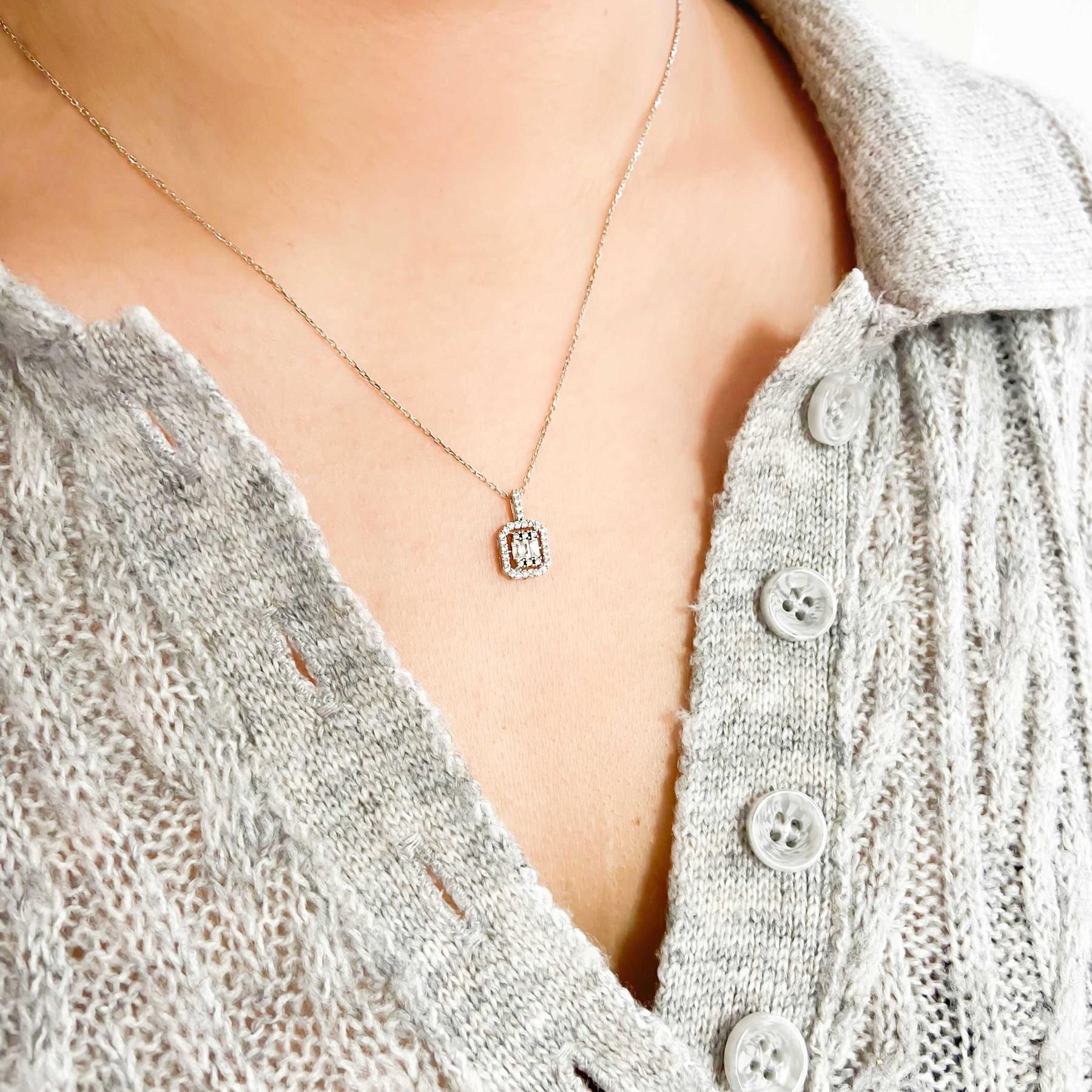 Baget Zirkon Taşlı Gümüş Kadın Kolye GK-140