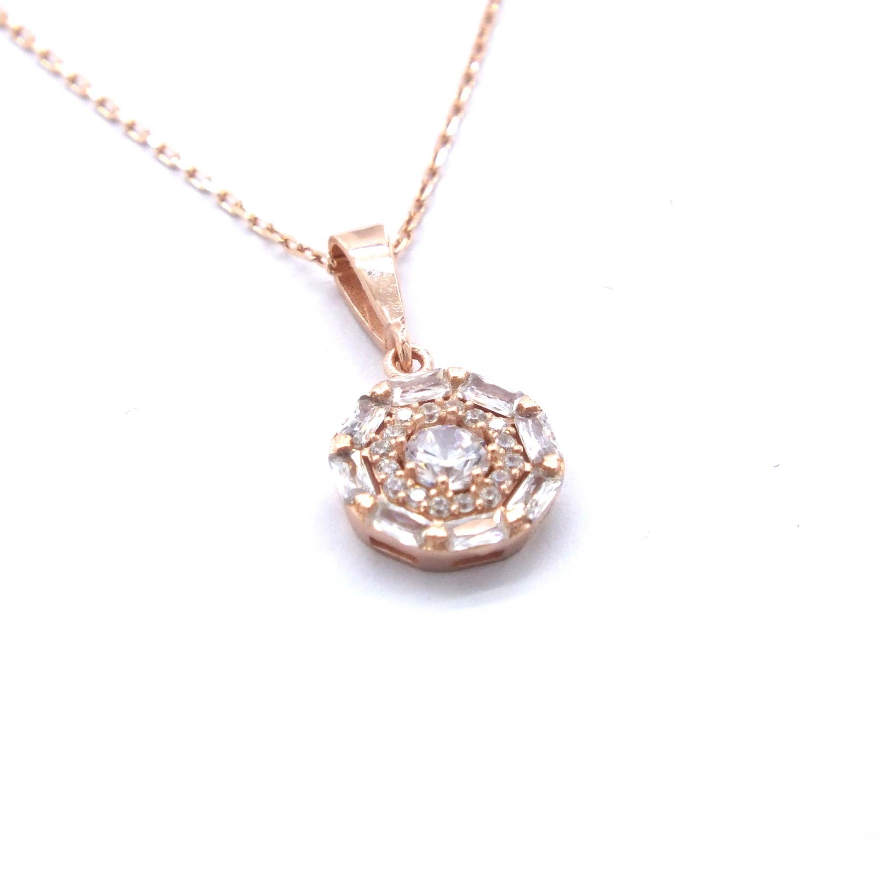 Baget Zirkon Taşlı Rose Gümüş Kolye GK-148