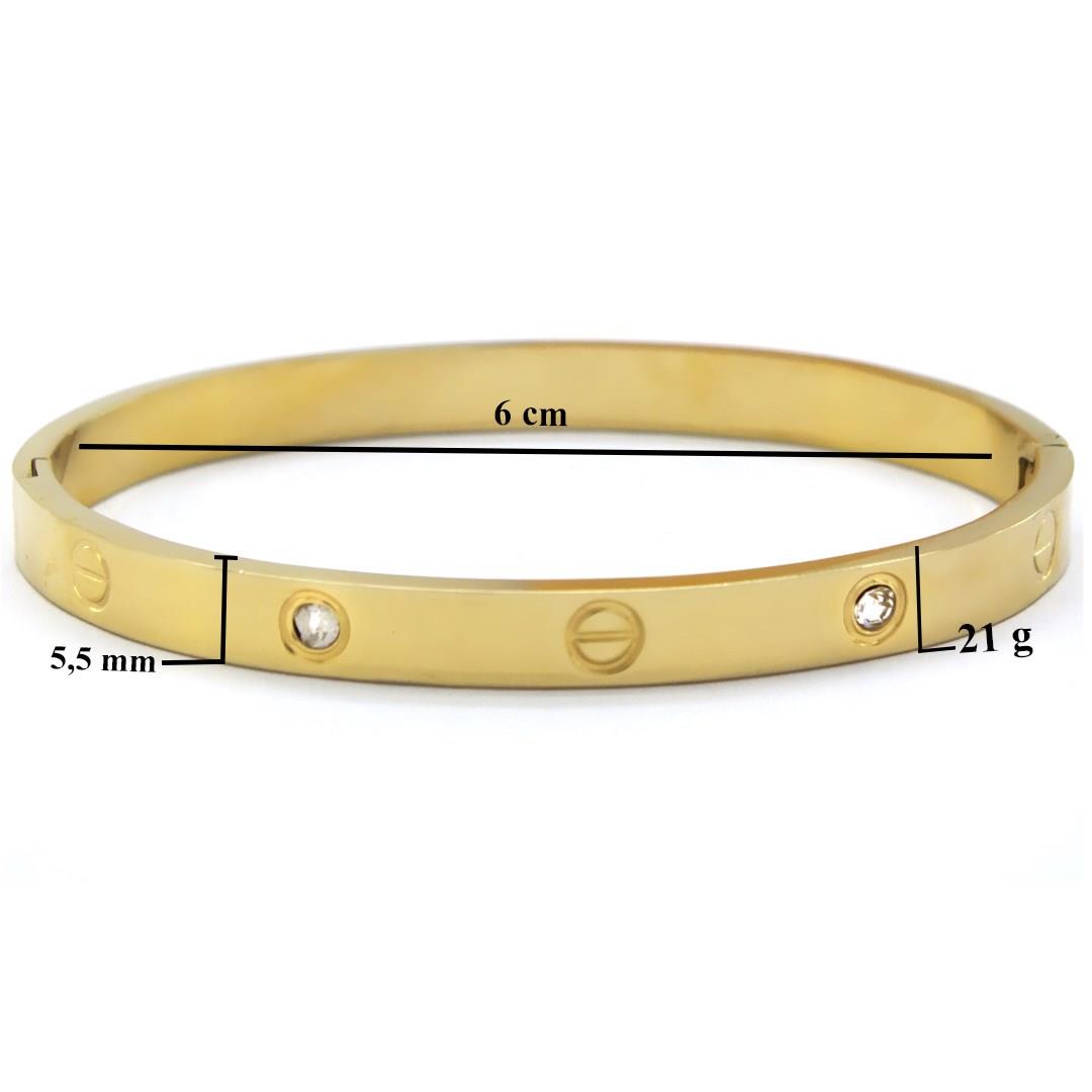 Çelik Kelepçe Bileklik Altın Kaplama Love Taşlı Model BLZ-495