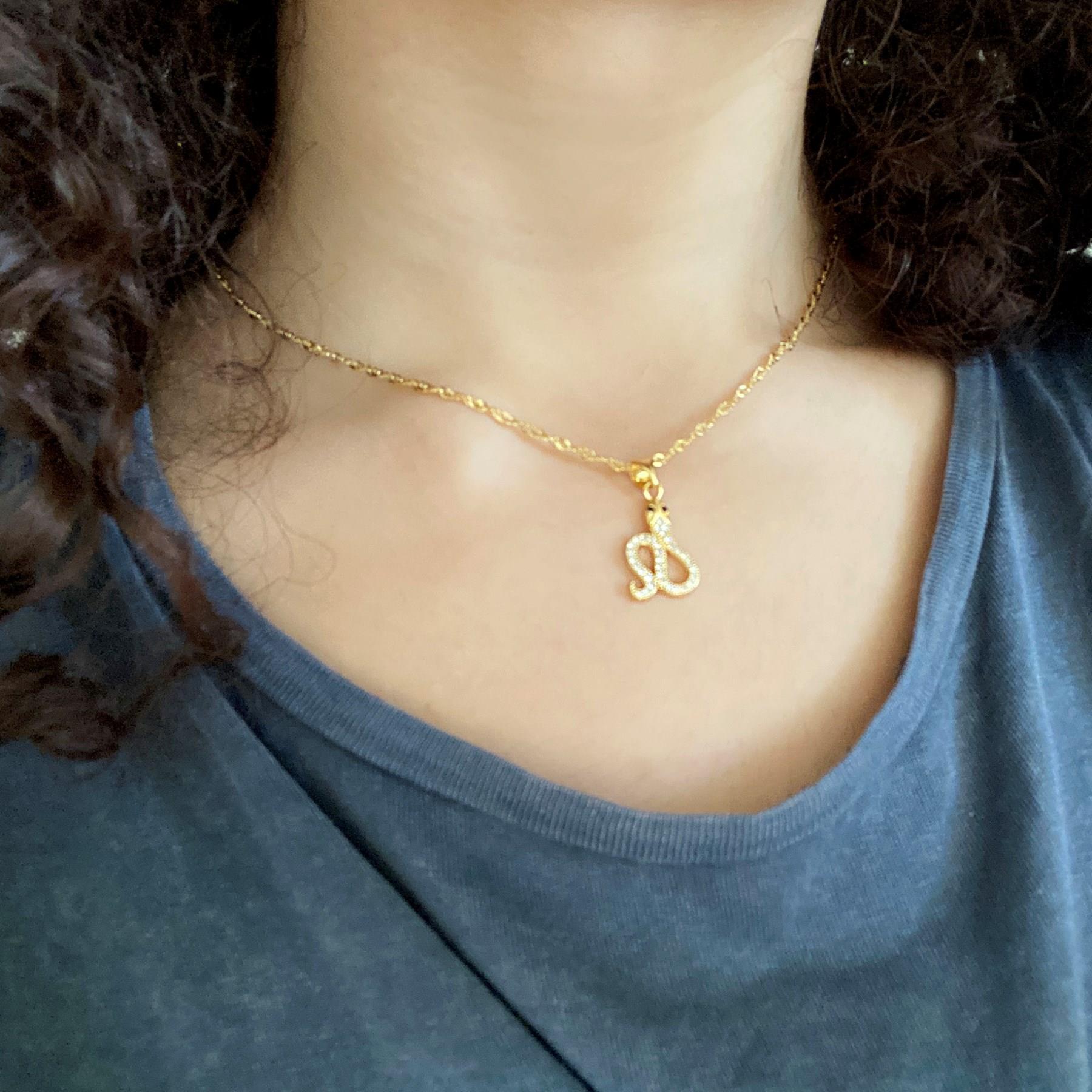 Çelik Kolye, Yılan Kolye Altın Kaplama, Zirkon Taşlı Kolye KLY-317